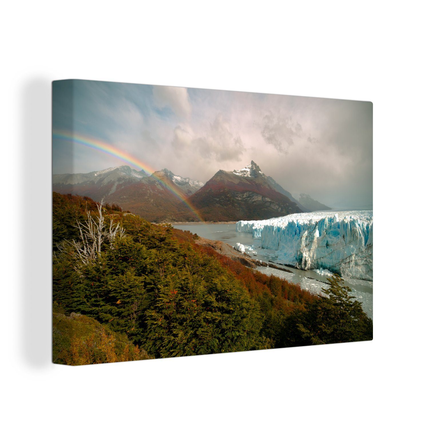 OneMillionCanvasses® Leinwandbild Regenbogen hinter dem Perito-Moreno-Gletscher, (1 St), Wandbild Leinwandbilder, Aufhängefertig, Wanddeko, 30x20 cm