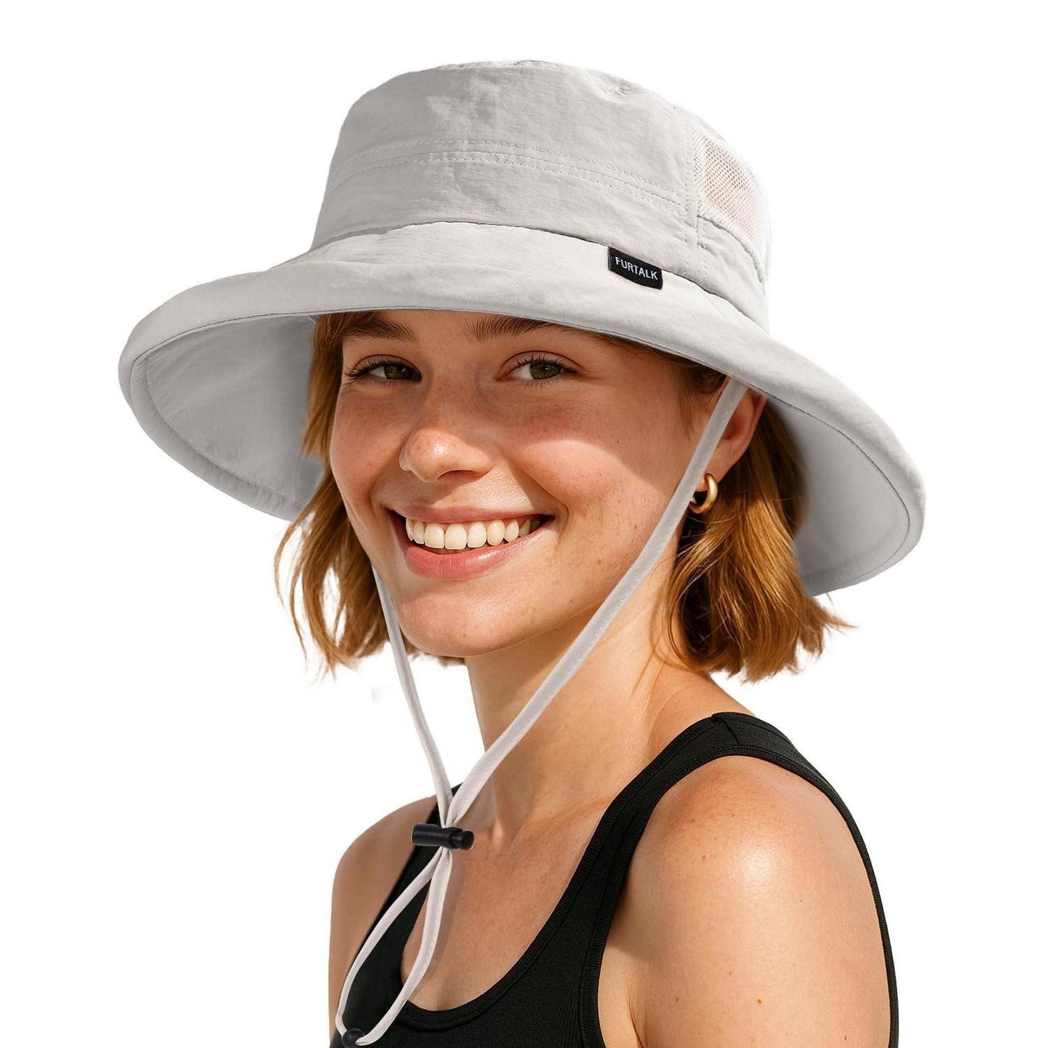 LuxusKollektion Sonnenhut Sonnenhut Damen Zopföffnung Krempe UPF 80 Outdoor Grau M-L