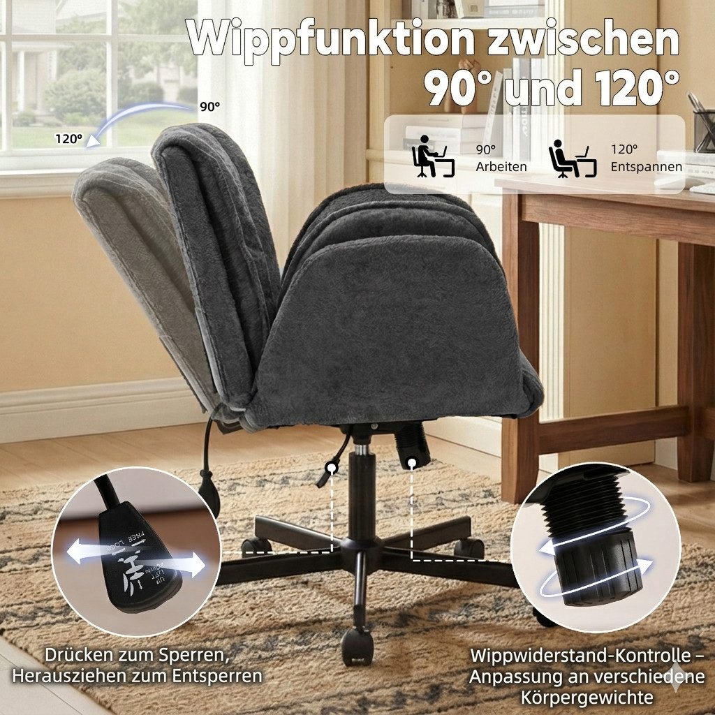 Vankel Drehstuhl Ergonomischer Bürostuhl mit Air-Lordosenstütze und Rollen, Mit breitem Sitz, klappbaren Armlehnen und weicher Polsterung – Bild 4 von 5