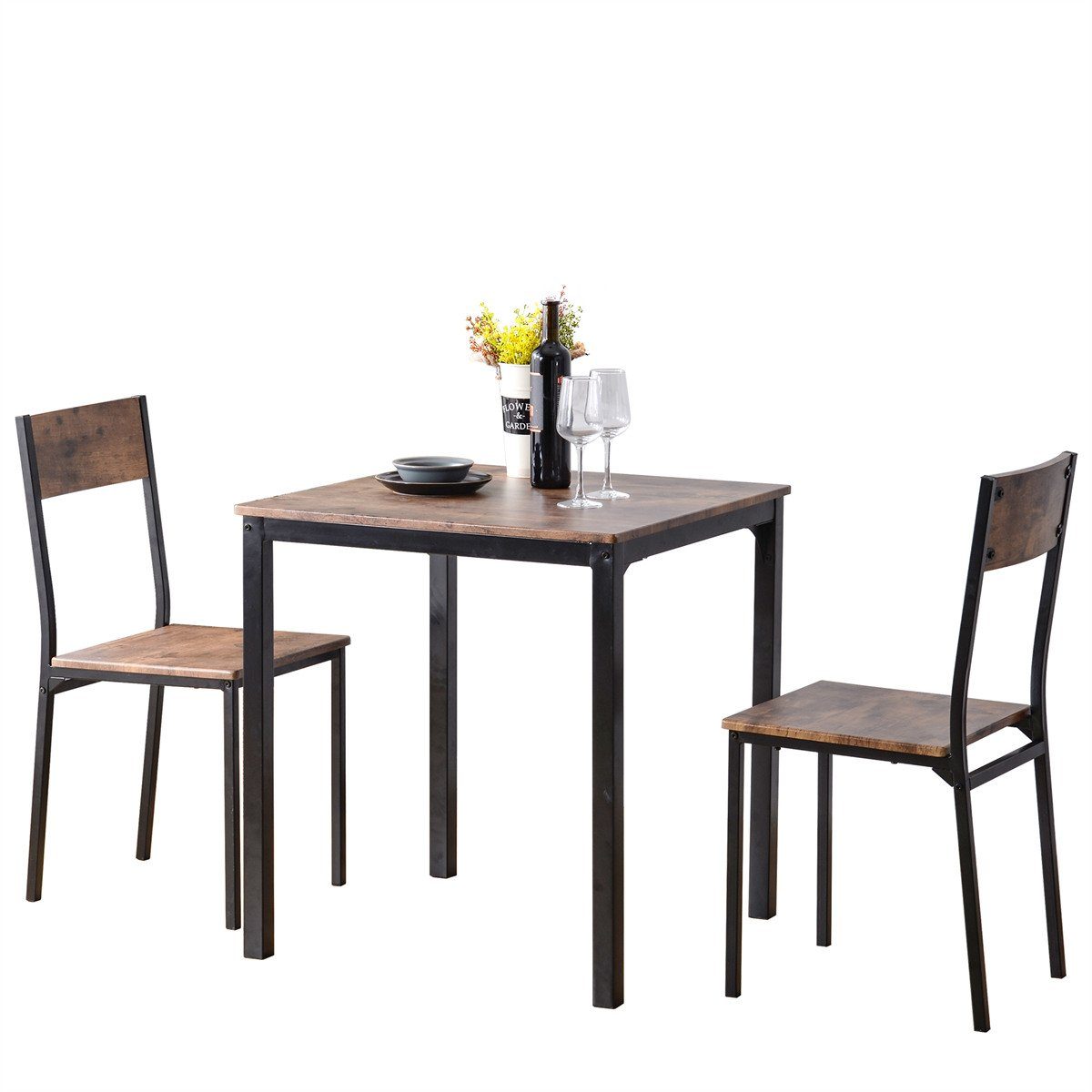 XDeer Montage Küchentisch, Essgruppe Esstisch mit Stühlen,Sitzgruppe Holztisch Esstischset 2 im Einfache Bartisch Industrial-Look 3-teilig