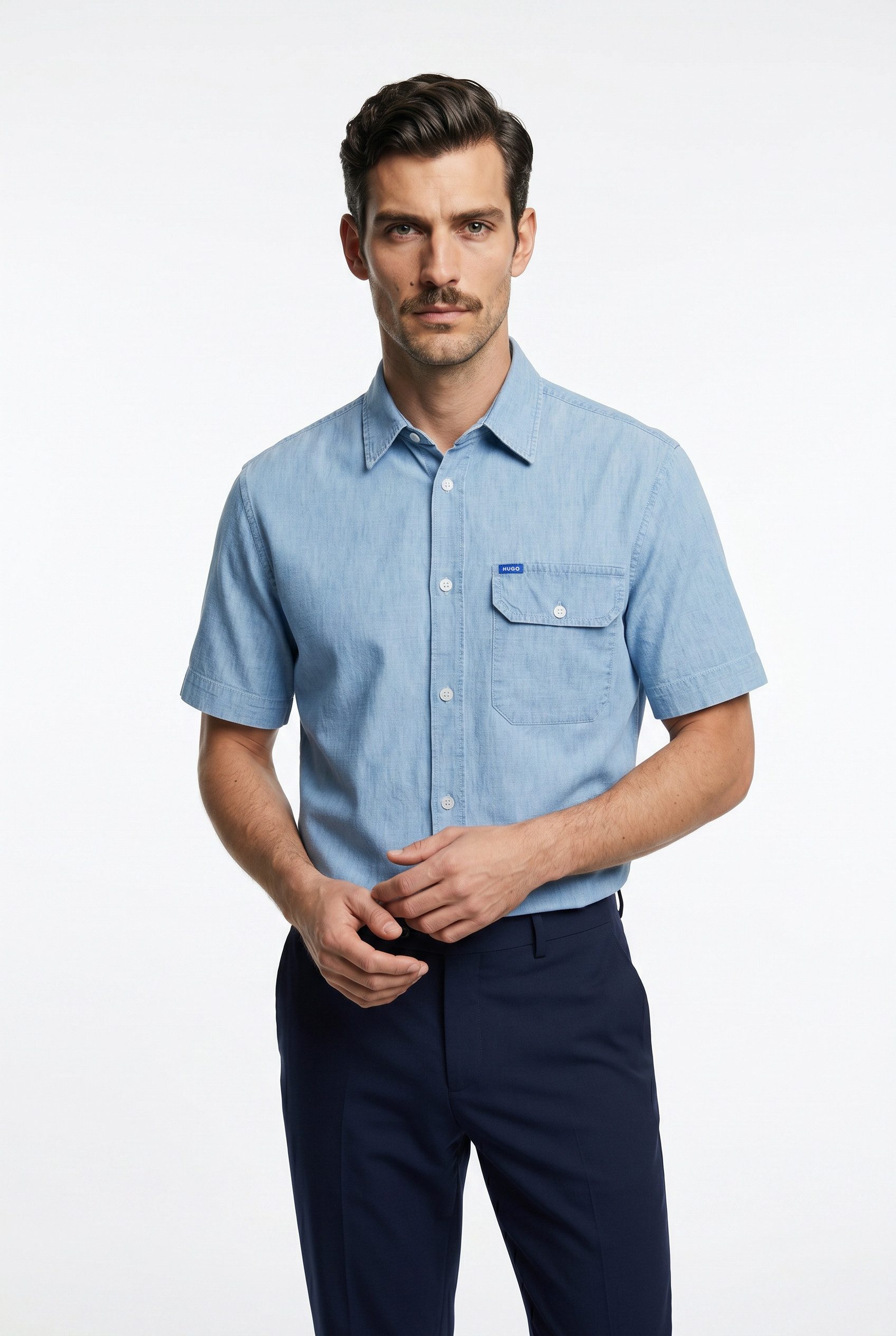 HUGO Kurzarmhemd Ebaffino Oversized Fit, reine Baumwolle