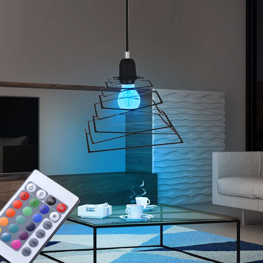 etc-shop LED Pendelleuchte, Leuchtmittel inklusive, Warmweiß, Farbwechsel, Pendelleuchte Pendellampe Hängeleuchte Esszimmer Metall schwarz RGB