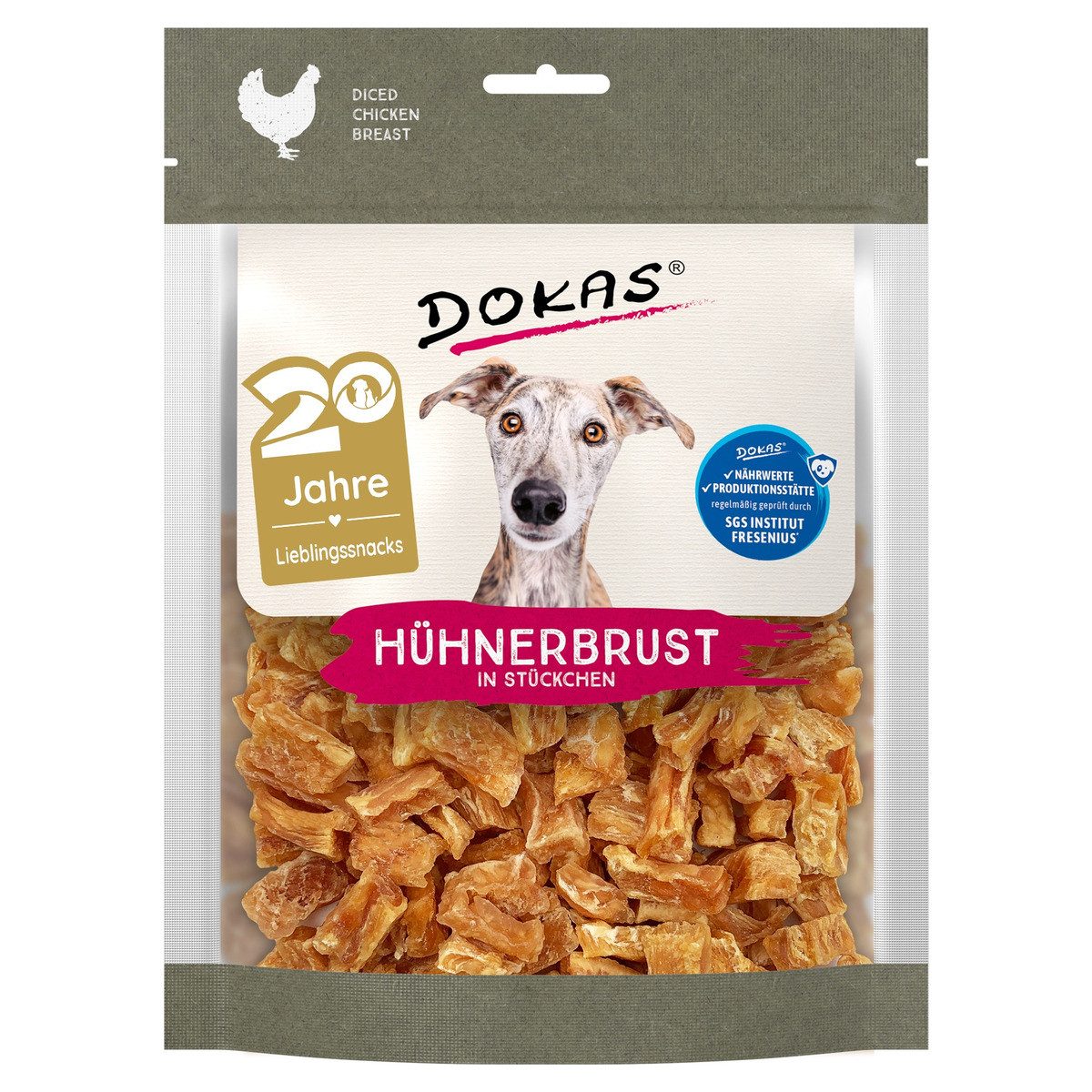 Dokas Welfare Chicken - Hühnerbrust in Stücken 170 g, Snack für: Hund