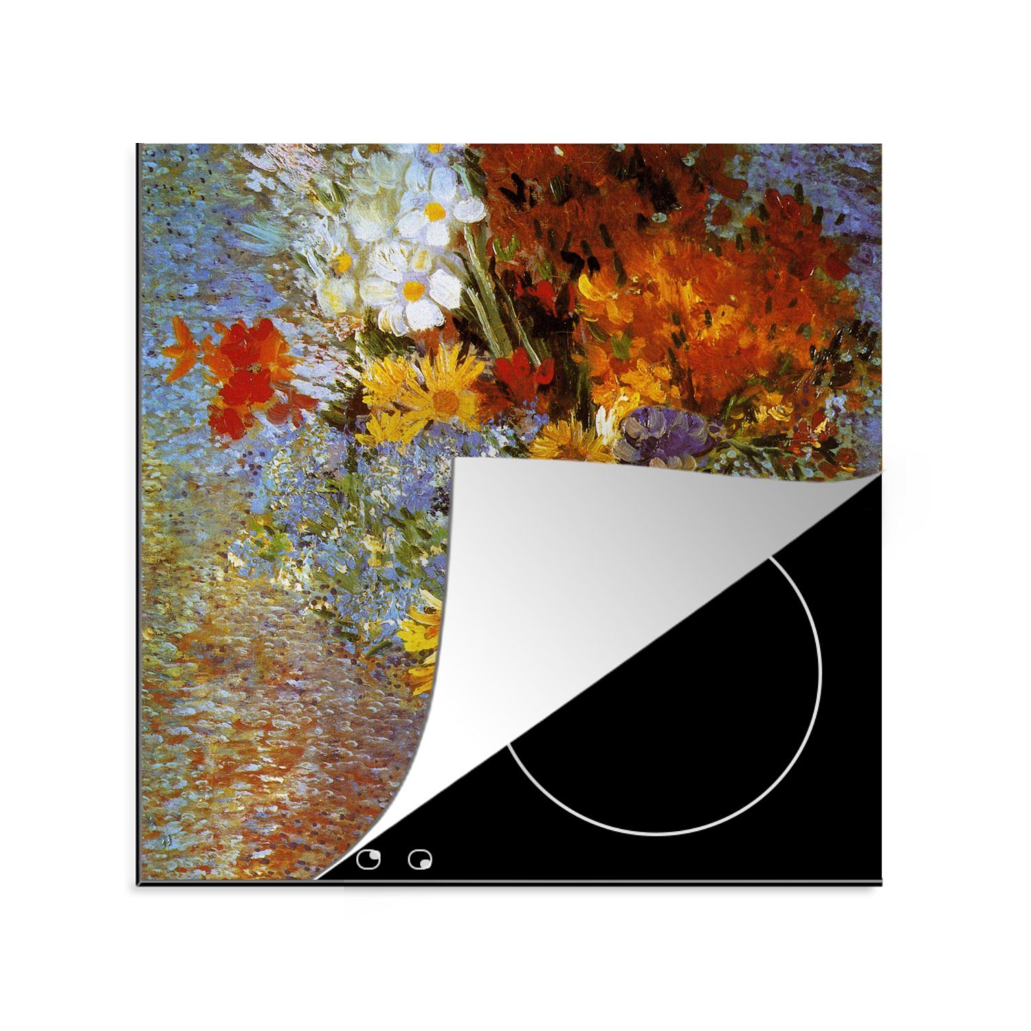 Ceranfeldabdeckung, für Vase 78x78 cm, (1 Gänseblümchen MuchoWow Vinyl, tlg), Anemonen küche van Gemälde mit und Vincent - von Gogh, Arbeitsplatte Herdblende-/Abdeckplatte