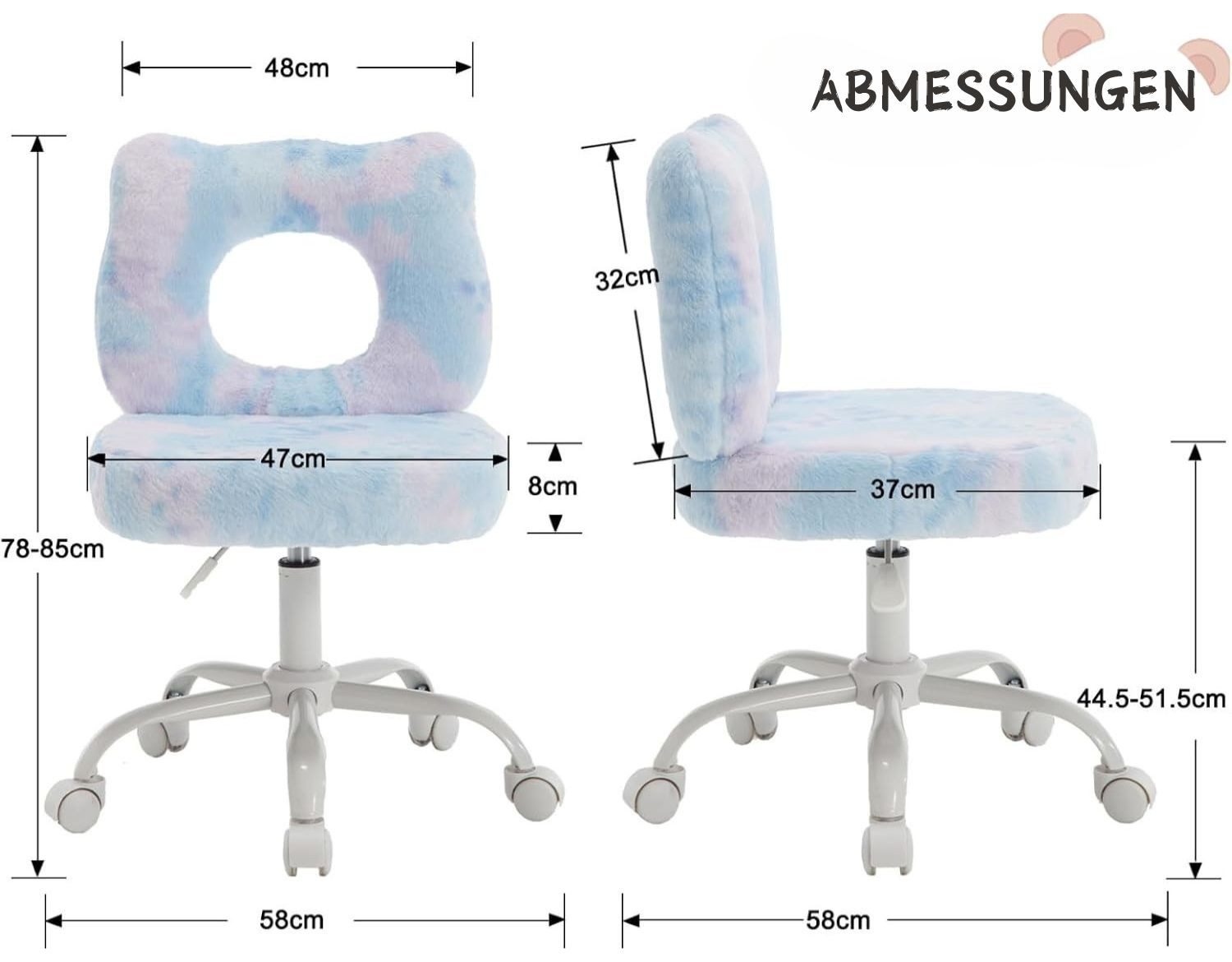 WAHSON OFFICE CHAIRS Schreibtischstuhl Kinderdrehstuhl 360°, höhenverstellbar, Kunstfell, armfrei mit Rollen