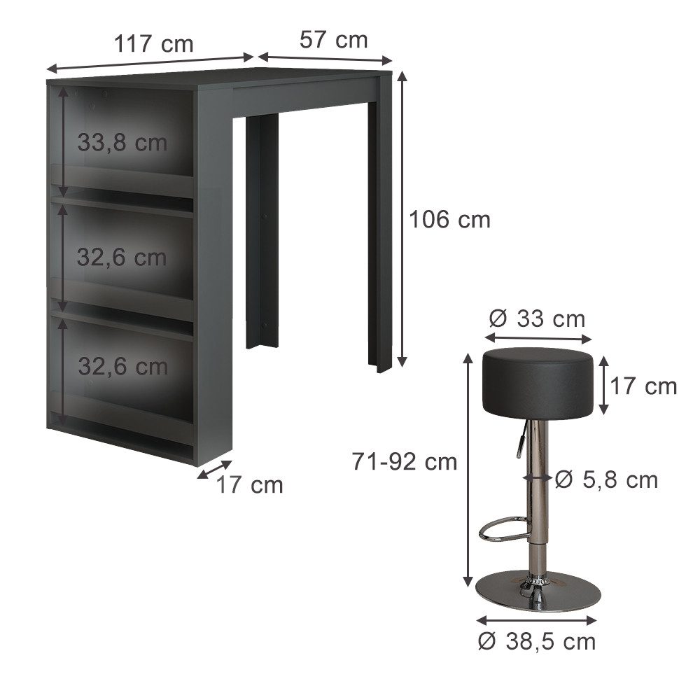 Vicco Bartisch Repose, Anthrazit/Schwarz, 57 x günstig online kaufen