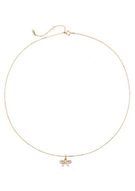 Dear Me Goldkette Damen 375 Gold Schleife Anhänger Zirkonia hängend, 9K Massivgold Halskette Charm Kristalle bandförmig, 375 Echtgold