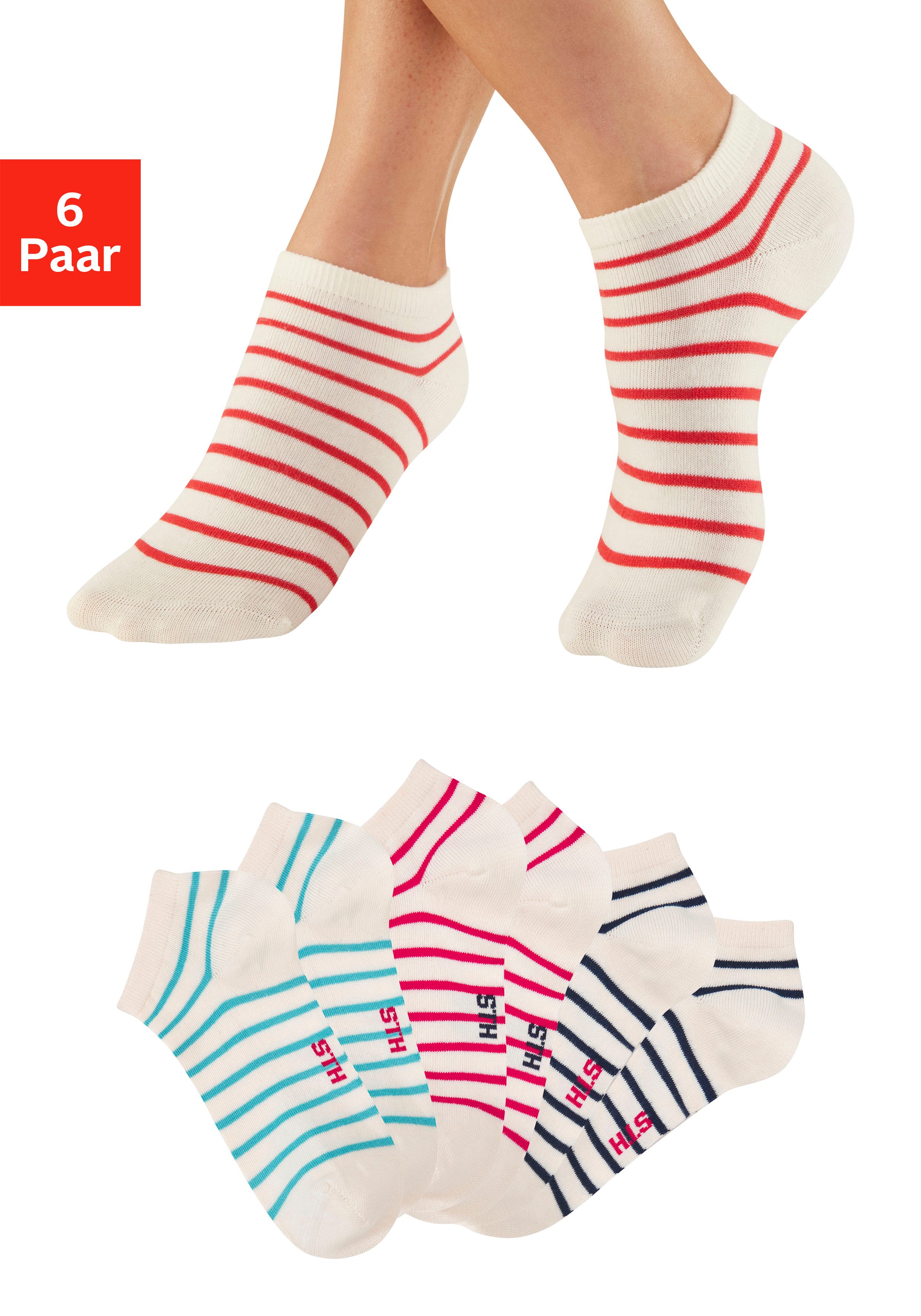 H.I.S Sneakersocken Damen Sneaker Socken, Geringelte Knöchelsocken, Freizeitsocken (Packung, 6-Paar, Ankle Socks Gr. 35-38 bis 39-42) mit maritimen Design