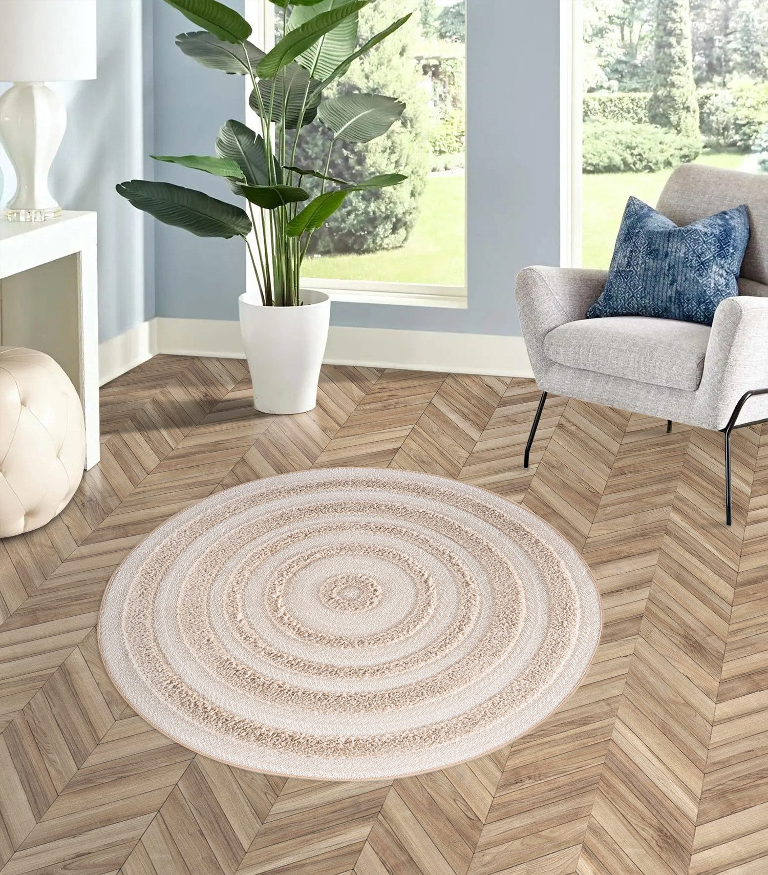 Rikmani Hochflor-Teppich Hochflorteppich Rund 160 cm, Langflor-Teppich