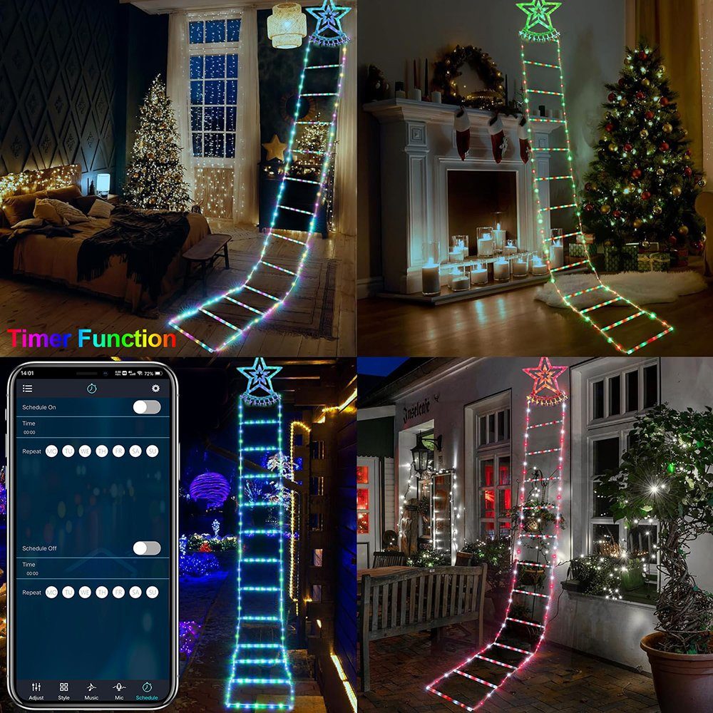 Sunicol Lichterkette RGB USB, 1.5/3m Deko, mit LED Leiter Timer, Innen Weihnachtsmann, Weihnachtsbeleuchtung, Garten Hängend, LED-Lichterkette Party Außen