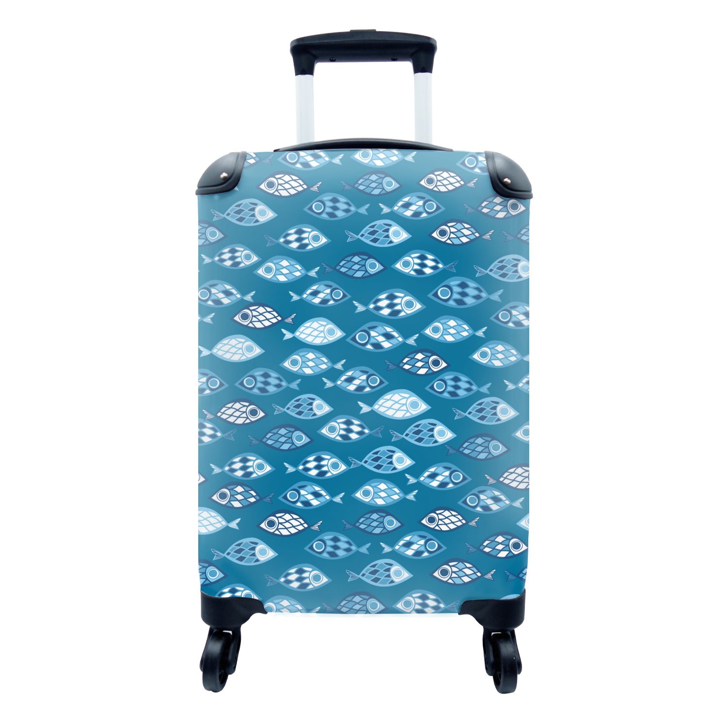 MuchoWow Handgepäckkoffer Fisch - Blau - Muster, 4 Rollen, Reisetasche mit rollen, Handgepäck für Ferien, Trolley, Reisekoffer