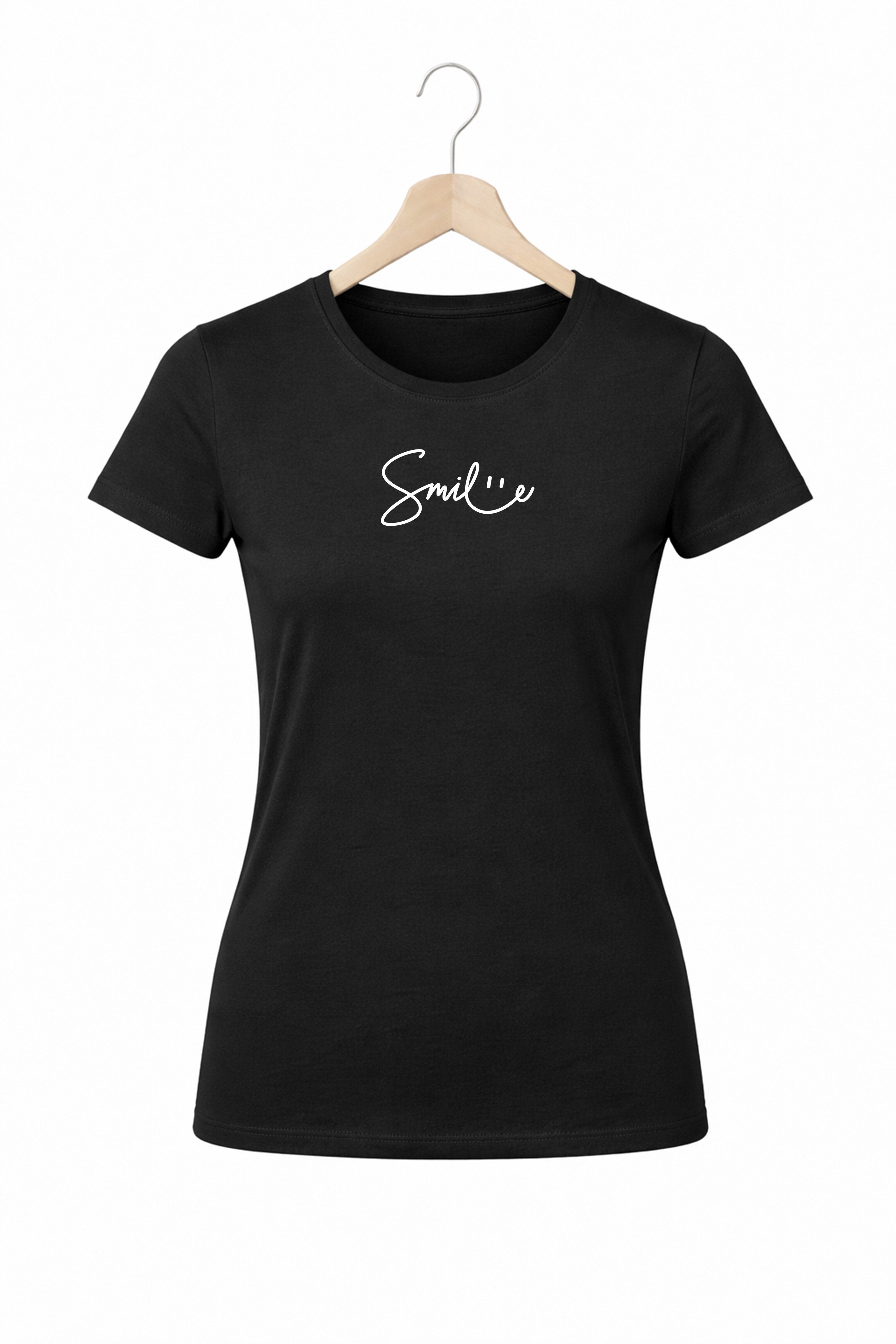 T-Shirt Damen Shirt Basic Top Sommer Rundhals Smile