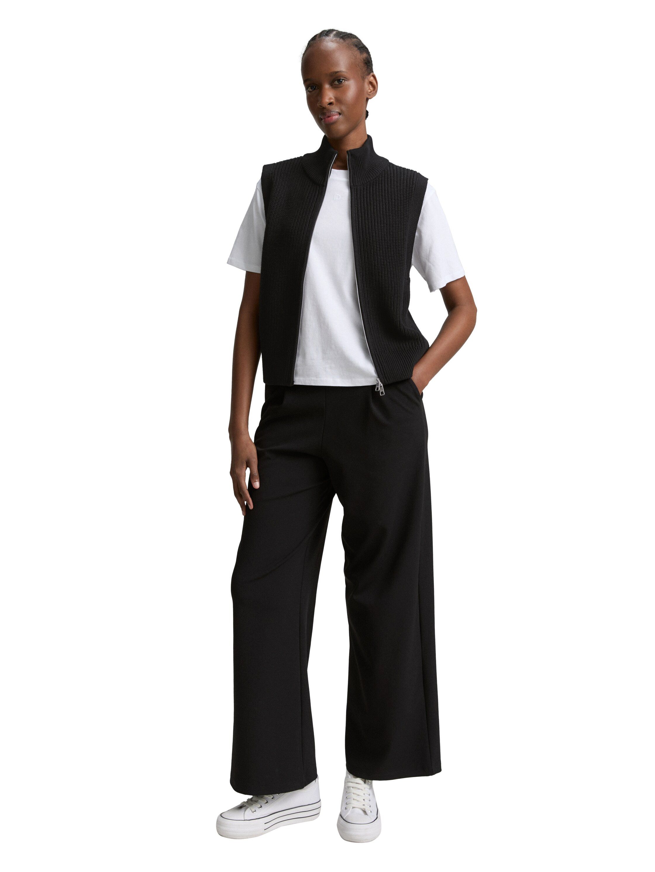 TOM TAILOR Denim Strickjacke ohne Ärmel und mit Reißverschluss