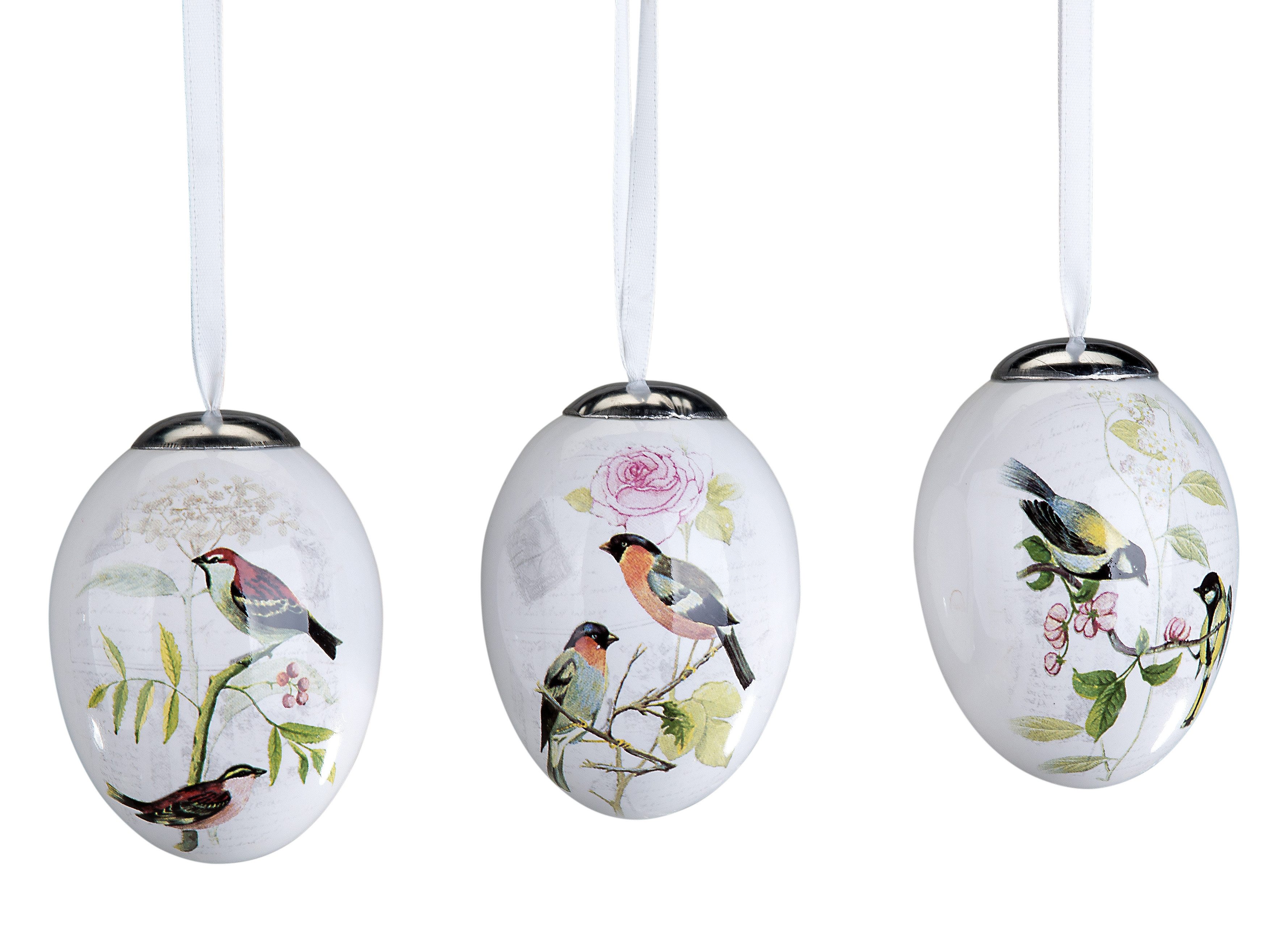 formano Osterei 3er Set Ostereier hängend Vogelmotiv Meise, Rotkehlchen, Finken
