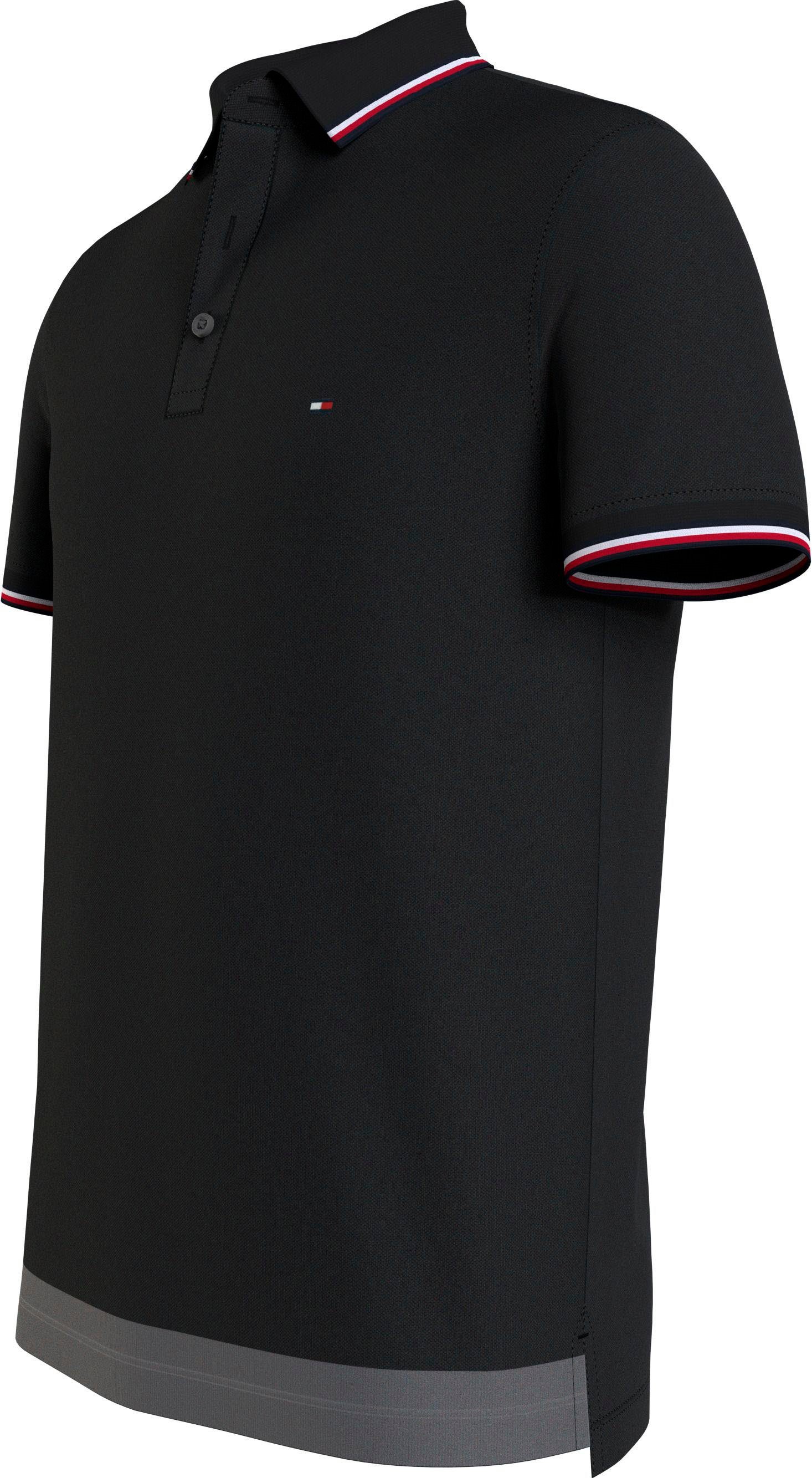 Black Poloshirt TIPPED POLO SLIM Hilfiger TH-Farben RWB Tommy Kragen mit Ärmel 1985 und an