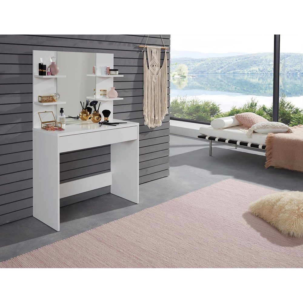 trendteam Schminktisch, Schminkkommode Schublade Spiegel Weiß 85x140x40cm