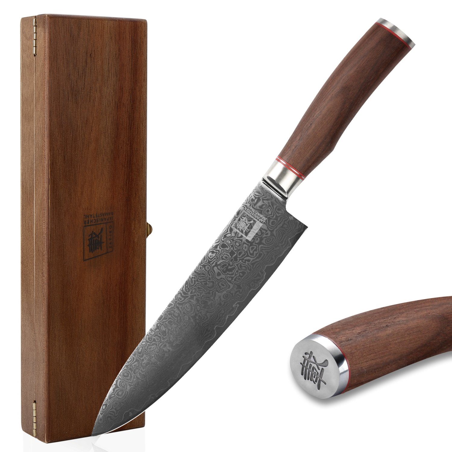 OTTO Kochmesser Kurumi Damast Chef Messer I 20 cm Klinge I Nussbaumgriff I Holzbox