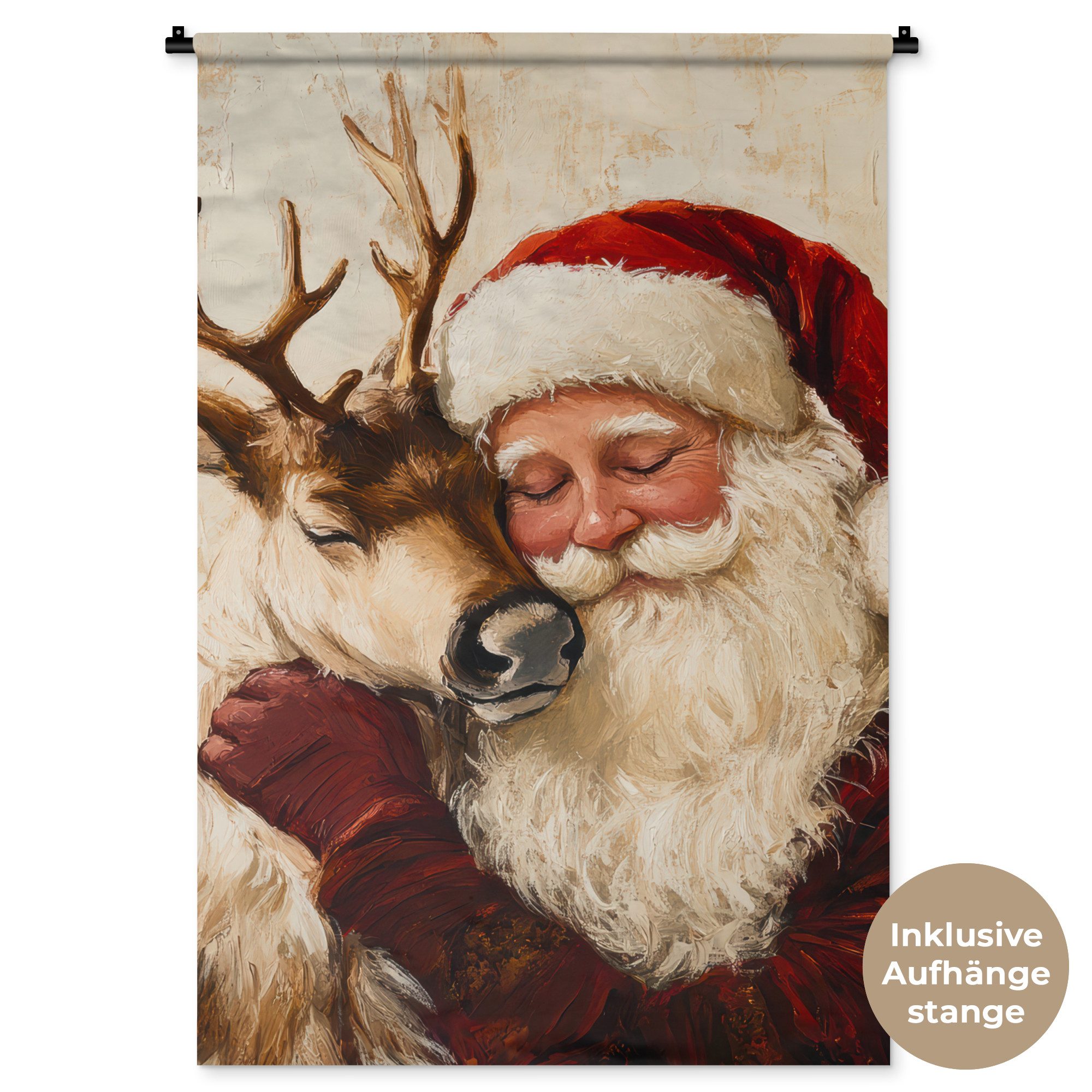 MuchoWow Wandteppich Weihnachtsmann - Rentier - Weihnachten, Rechteckig, Höhe: 3 mm, Wandtuch Wohnzimmer, Schlafzimmer, 90x135 cm