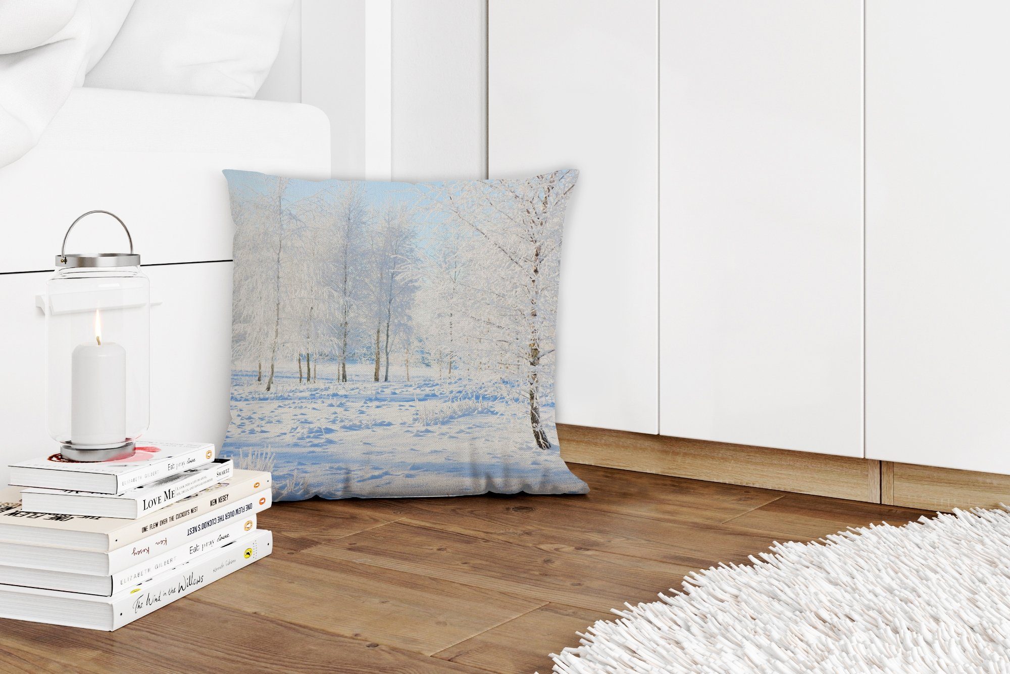 Wohzimmer, MuchoWow - Sofakissen Schnee - Winter, Schlafzimmer, mit Füllung Dekokissen Zierkissen Deko, für Bäume