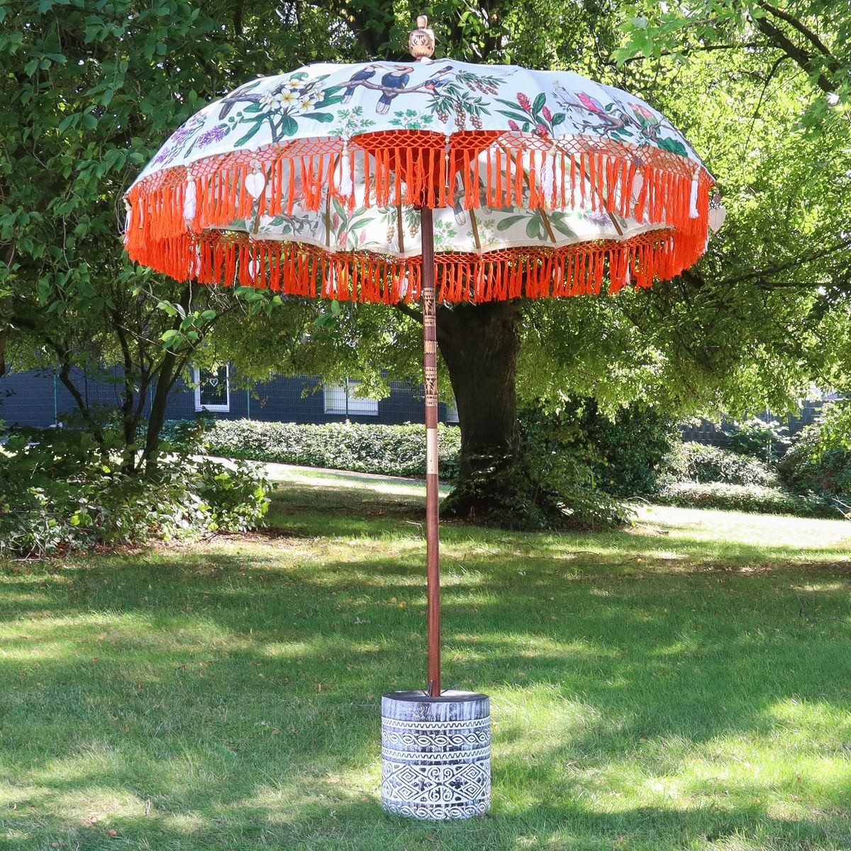 Oriental Galerie Sonnenschirm Weiß Orange Bali Garten-Sonnenschirm, 180 cm Bali Birds