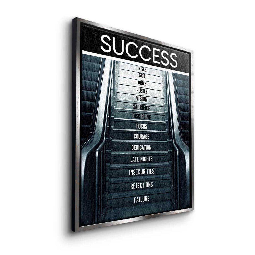 DOTCOMCANVAS® Mindset goldener Erfolgs Leinwandbild, Englisch, - Premium Rolltreppe des - Rahmen Leinwandbild Motivation -