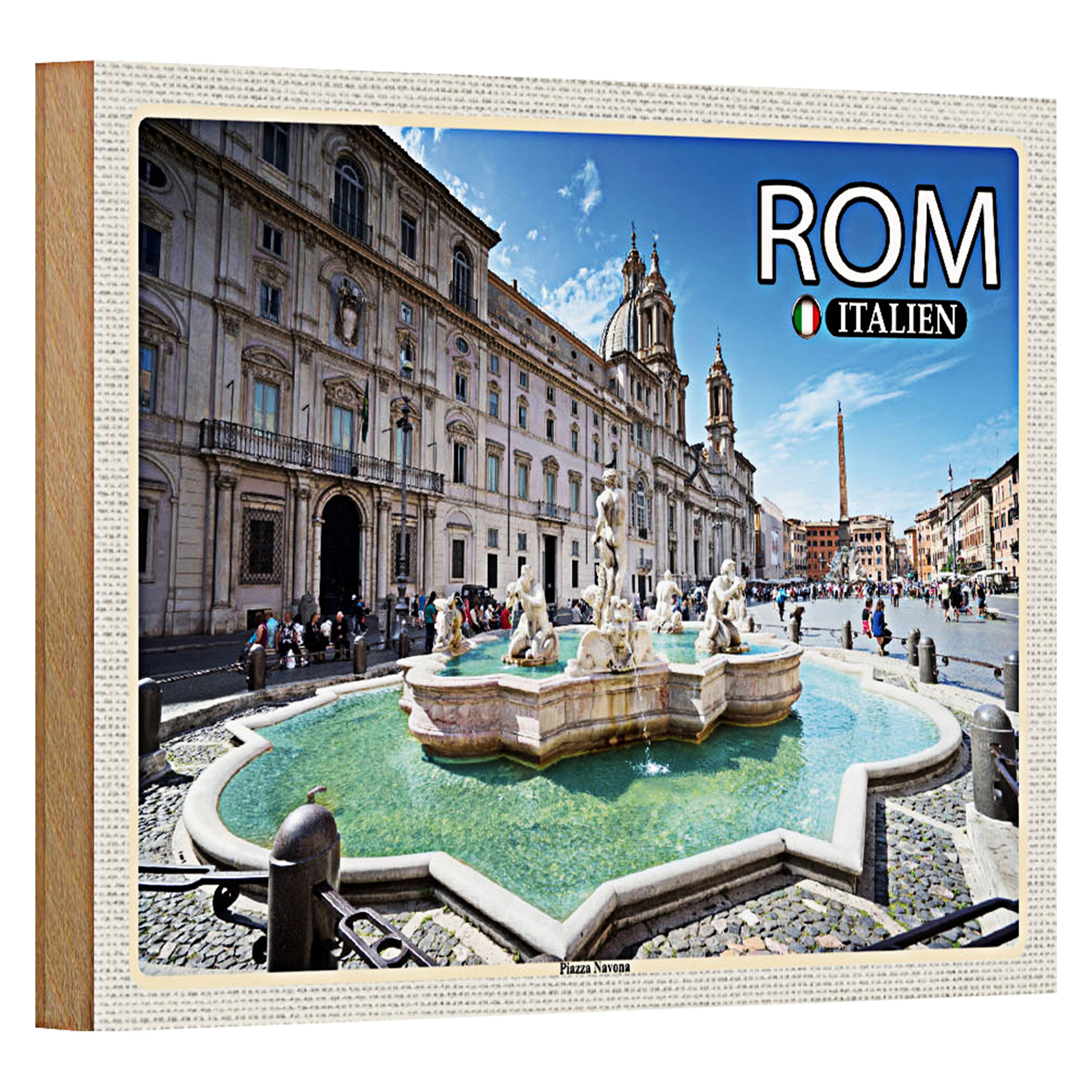 Roomando Holzbild Reise Rom Italien Piazza Navona Skulptur 18x12cm