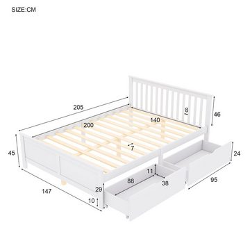 HAUSS SPLOE Holzbett Doppelbett Holzbett Bettrahmen Kinderbett (140x200cm, mit Schubladen zur Aufbewahrung, Rahmen aus Kiefernholz)
