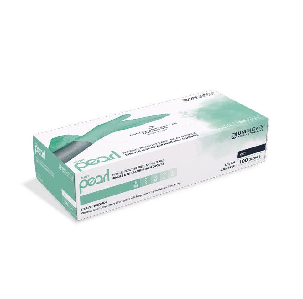 DocMed Nitril-Handschuhe Mint Pearl Nitril U.-Handschuhe Gr. XS/S/M/L/XL 100 Stk. (Einweghandschuhe, 100-St., Wasserdicht, für vielfältige Einsatzbereiche) Puderfrei und hautfreundlich, reduziert Всеrgierisiken