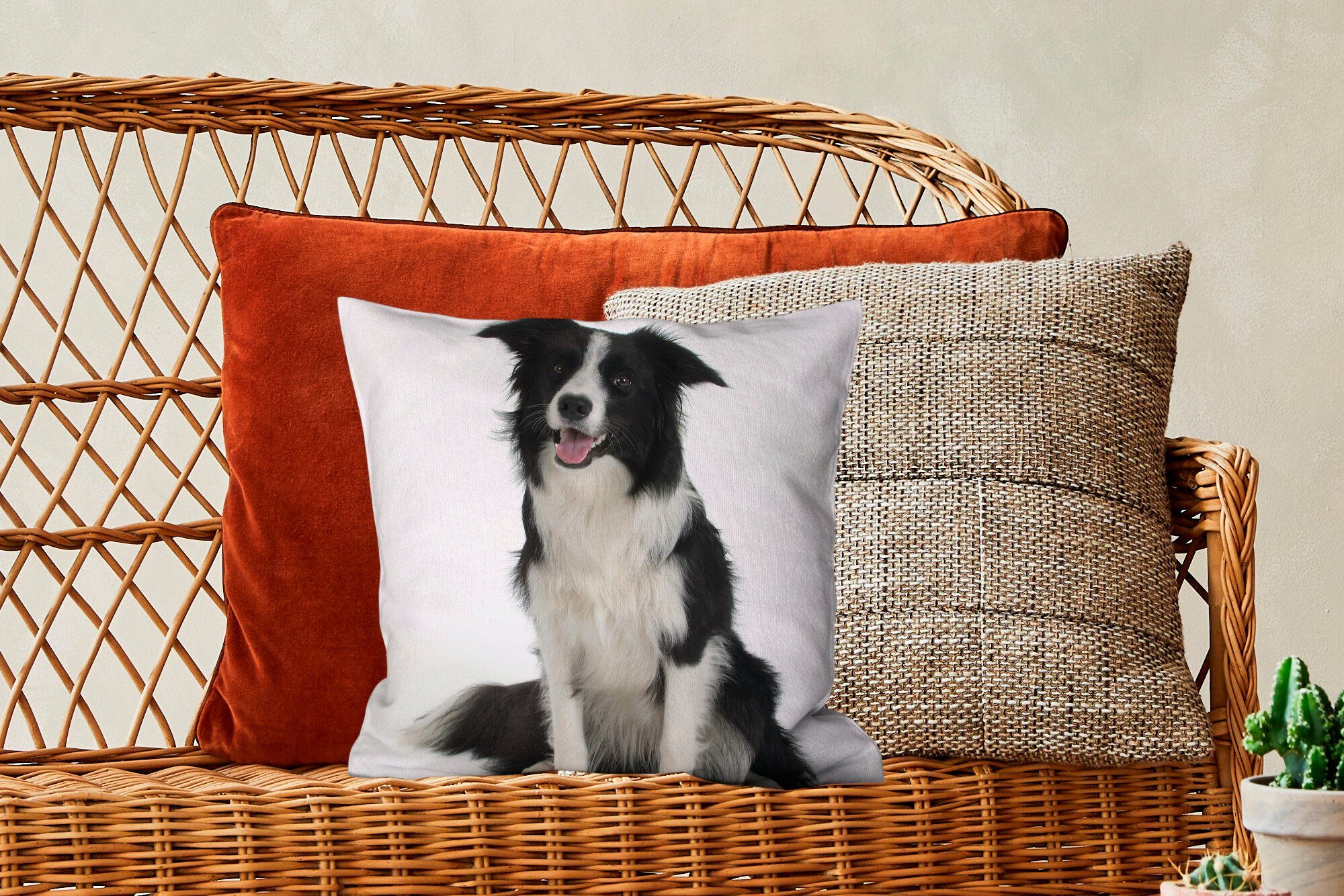 MuchoWow Dekokissen Porträt eines im Sofakissen Füllung Sitzen, Wohzimmer, für Border Schlafzimmer, Collie wohlerzogenen Deko, Zierkissen mit