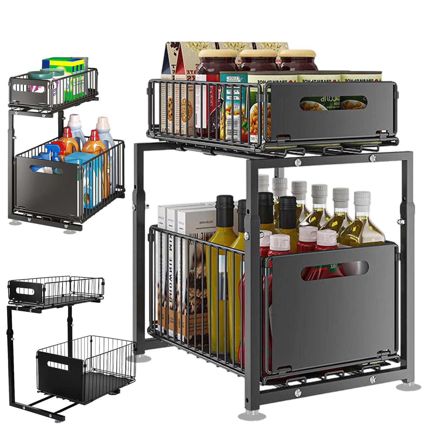 AKKEE Küchenregal Küchen-Organizer, Ausziehbar Schublade, Unter Waschbecken Regal, Metall, rostbeständig