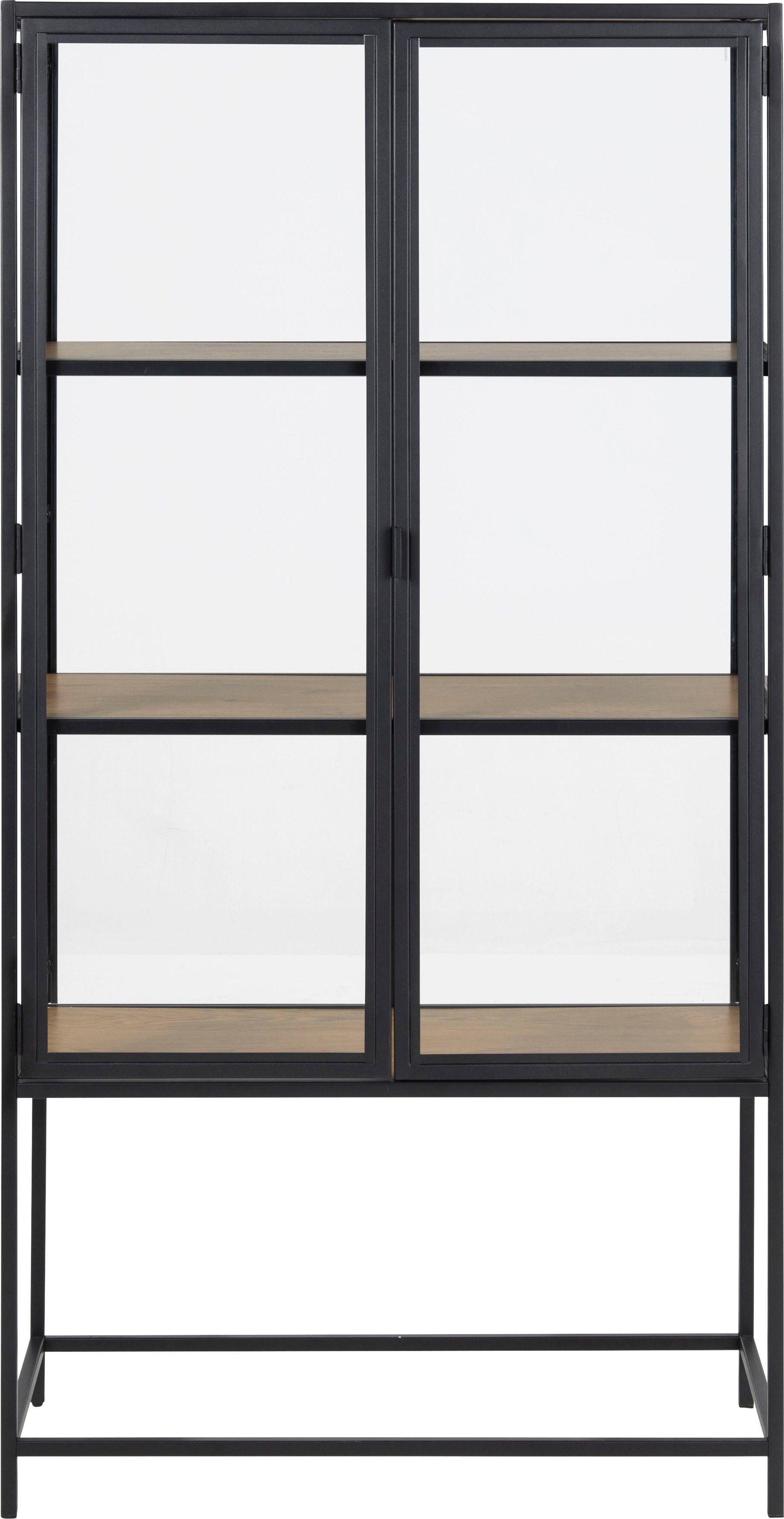 ebuy24 ACTONA GROUP Glasvitrine mit Glastüren und Metallrahmen, 3 Einlegeböden, B: 77 x H: 150 cm matt Wildeiche / matt schwarz