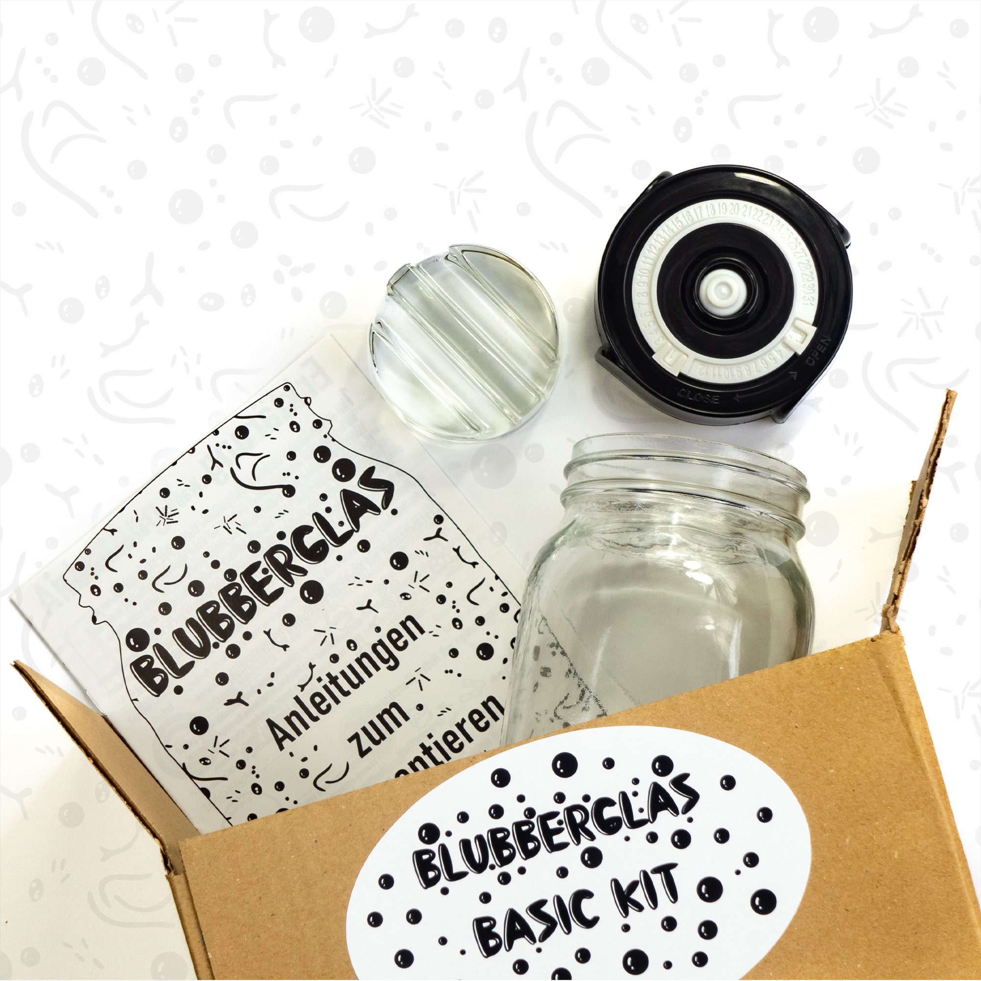 Blubberglas Fermentationsglas Basic Fermentationskit Zuhause Sauerkraut, Kimchi, Sauerteig, (Glas, Fermentationsdeckel, Glasgewicht, Anleitung), Assembled in Germany