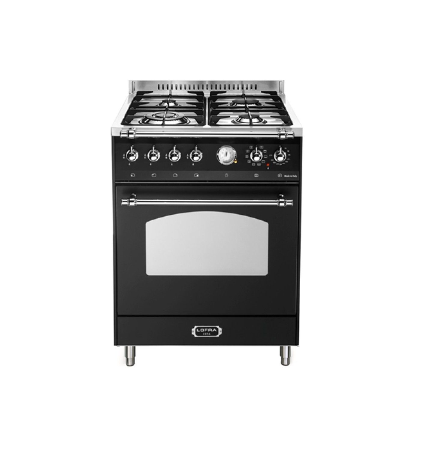 Lofra Elektro-Standherd Dolcevita LOFRA - Dolcevita Range Cooker 60 cm, Gaskochfeld, Black/Chrome Finish, mit 2-fach-Teleskopauszug, Drehspieß, 2-fach Teleskopauszug, Leichtreinigungsemaille