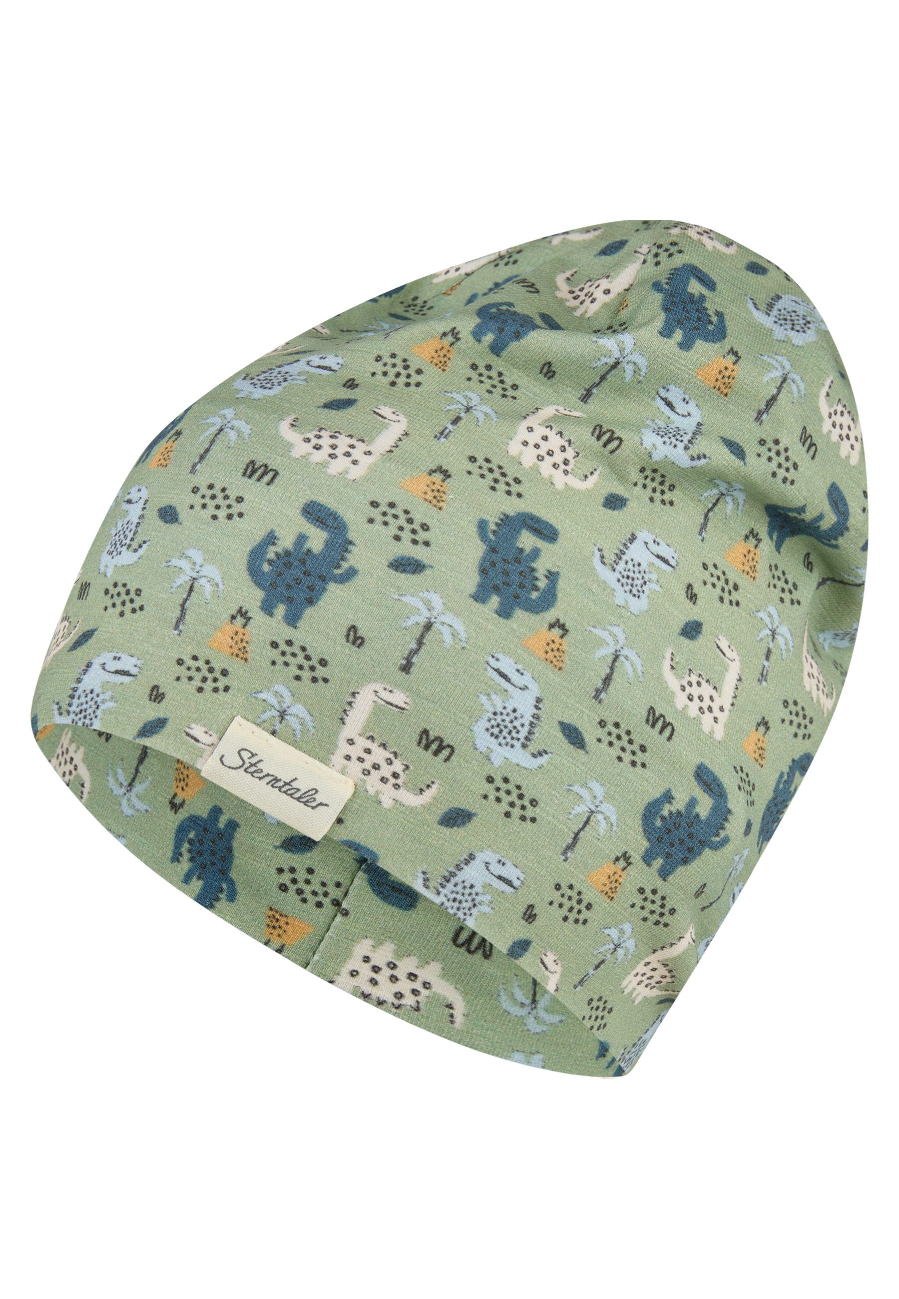 Sterntaler® Beanie UV-Schutz 50+ Beanie Dinokinder (1-St) Beanie aus Flammgarn Jersey mit Dinokindern, zwei Tragevarianten