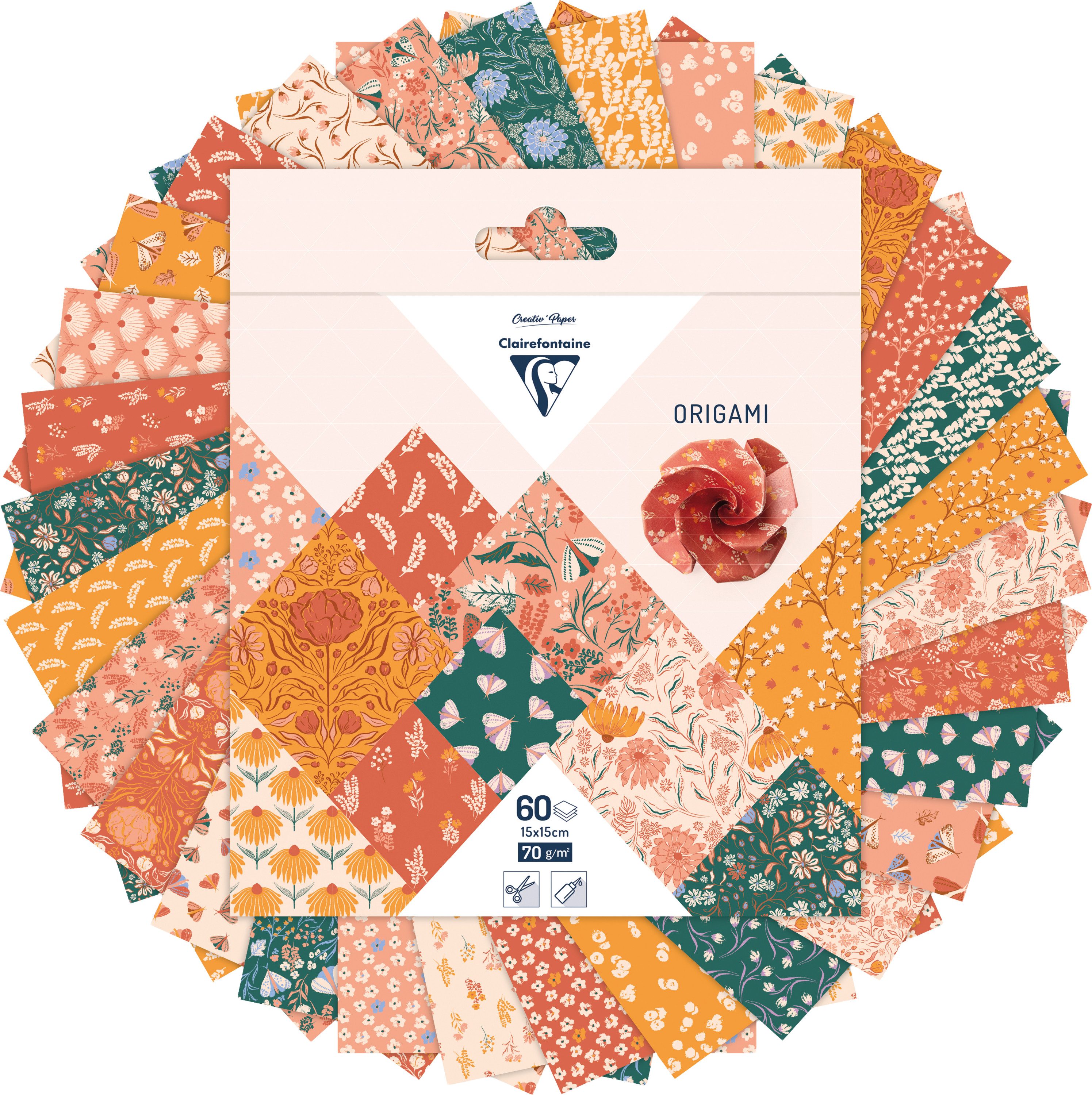 CLAIREFONTAINE Motivpapier Boho Floral, 60 Blatt 15 x 15 cm