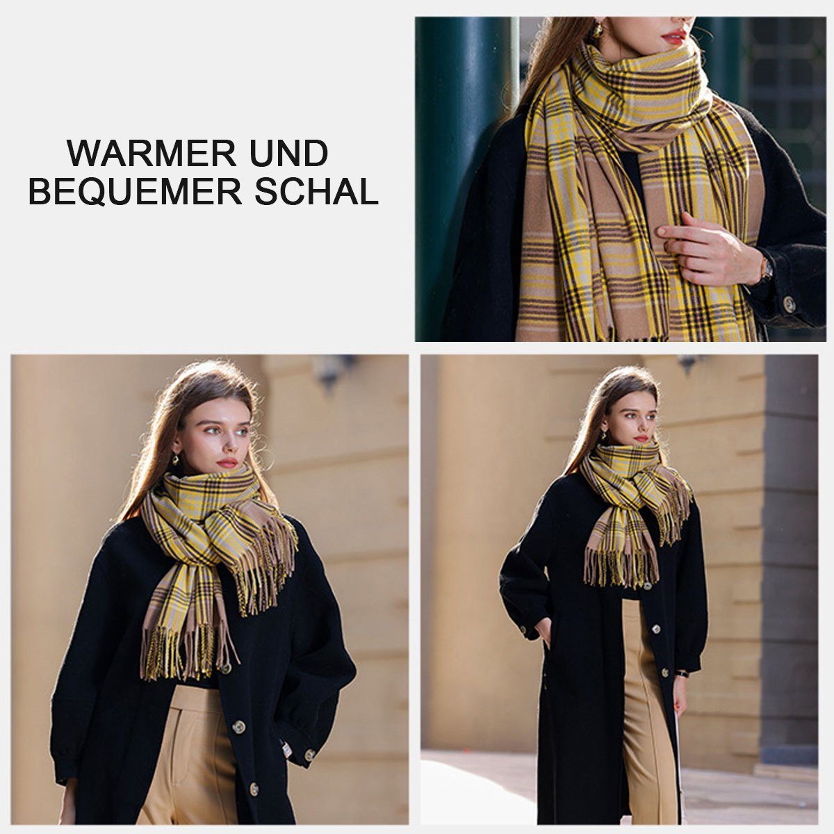 Plaid Damen Winter Gelb winter Jormftte Schal,Stolen,Mit Quasten,Karomuster,für Modeschal