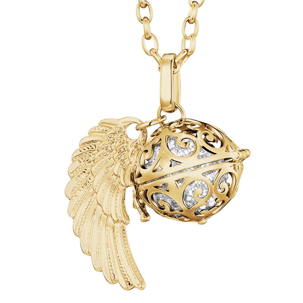 Morella Kette mit Anhänger Morella Halskette gold Engelsflügel und Klangkugel (2-tlg., Kette inkl. Klangkugel und Samtbeutel), Samtbeutel