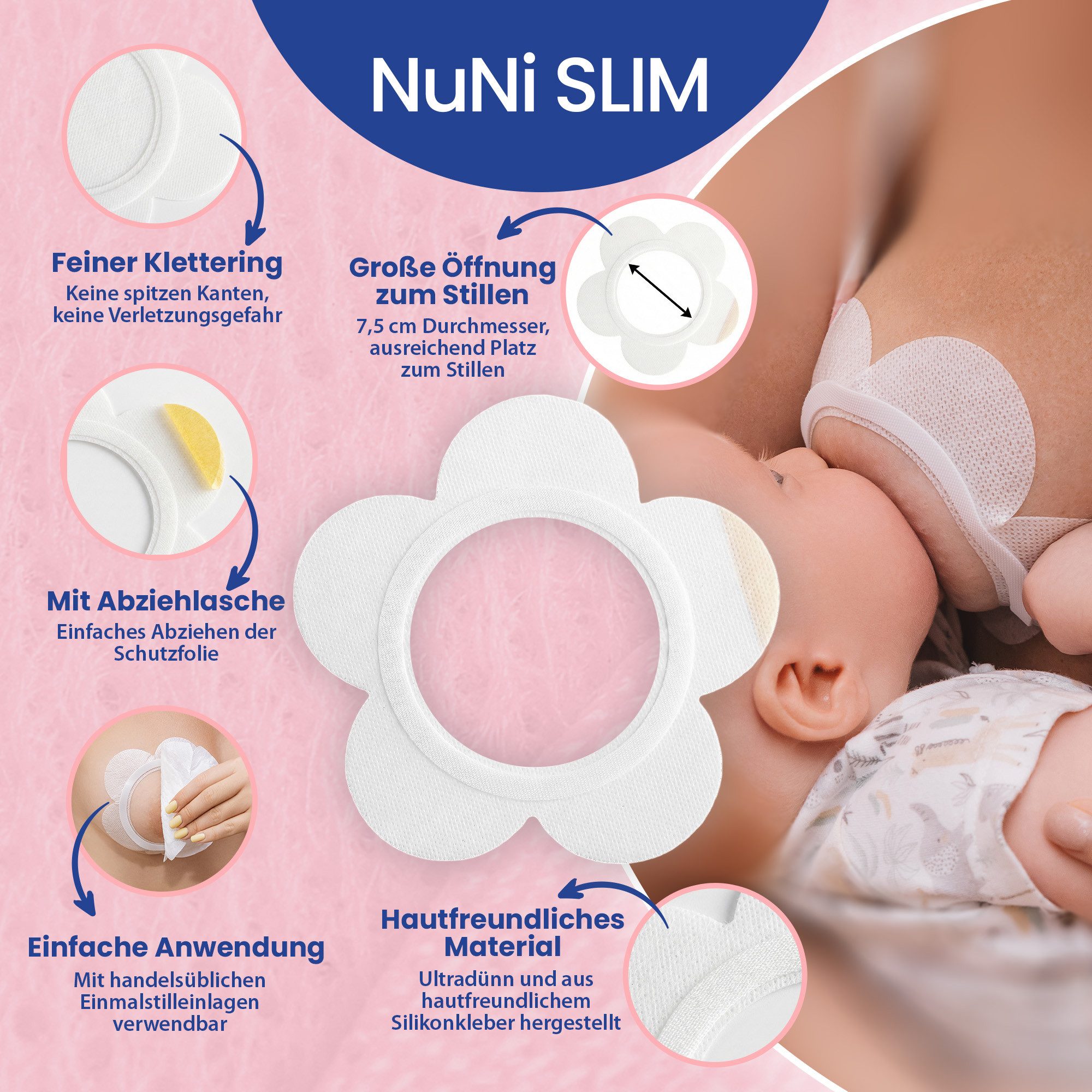 NuNi BH-Stilleinlagen NuNi-SLIM selbstklebende Einmalstilleinlagen für stressfreies Stillen, Stillen ohne BH, einfache Anwendung, hautfreundlich, diskret