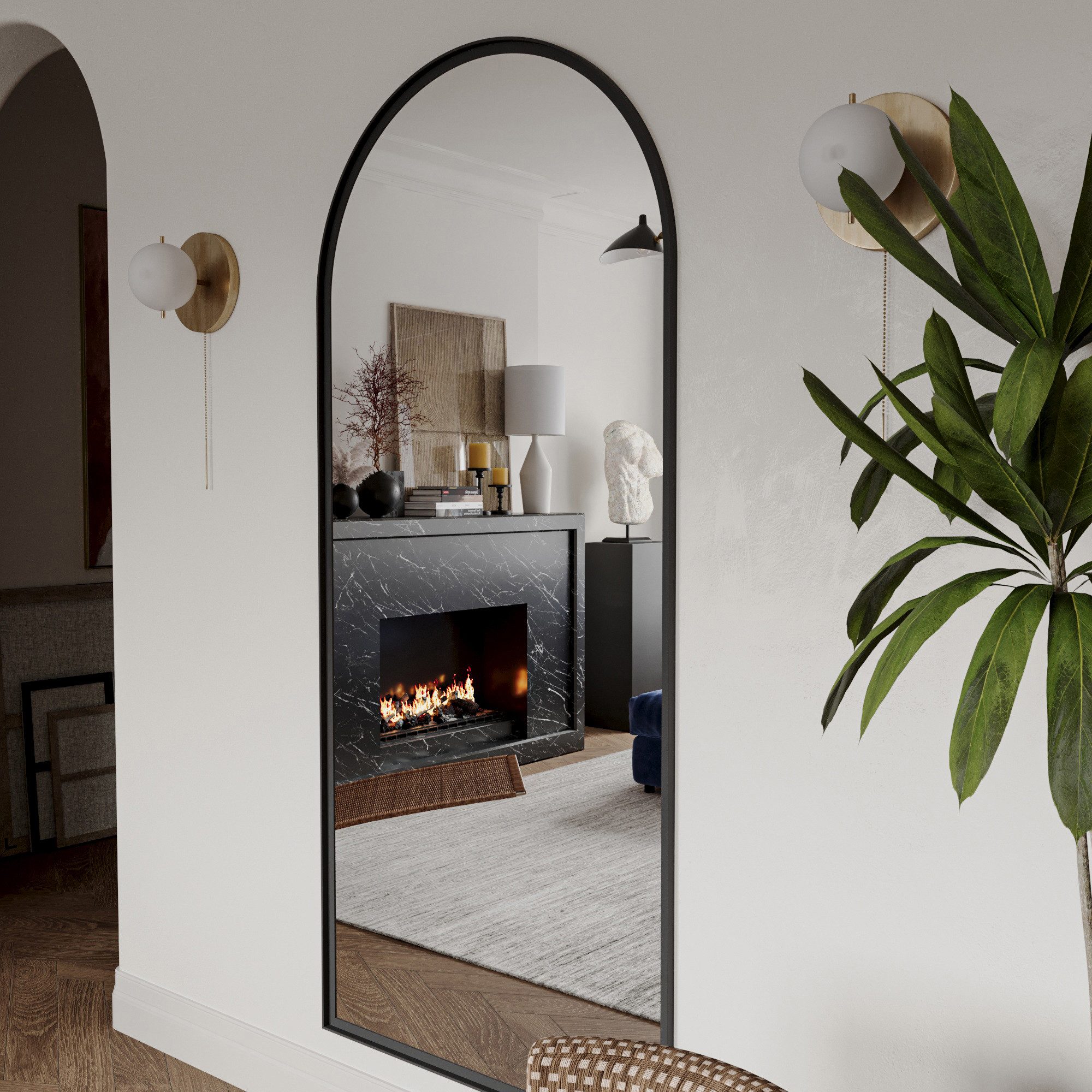 MySpiegel.de Wandspiegel Rundbogen Wandspiegel mit Alurahmen in Schwarz