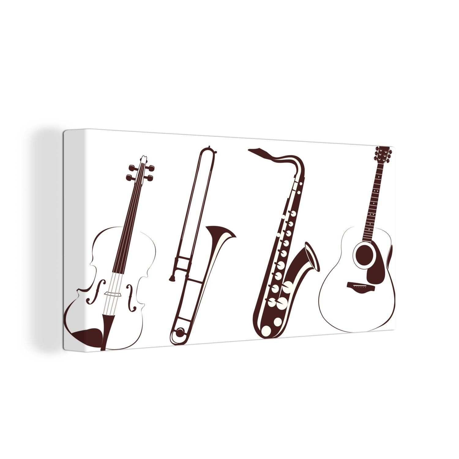 OneMillionCanvasses® Leinwandbild Eine Illustration einer Geige und anderer Instrumente, (1 St), Wandbild Leinwandbilder, Aufhängefertig, Wanddeko, 30x20 cm