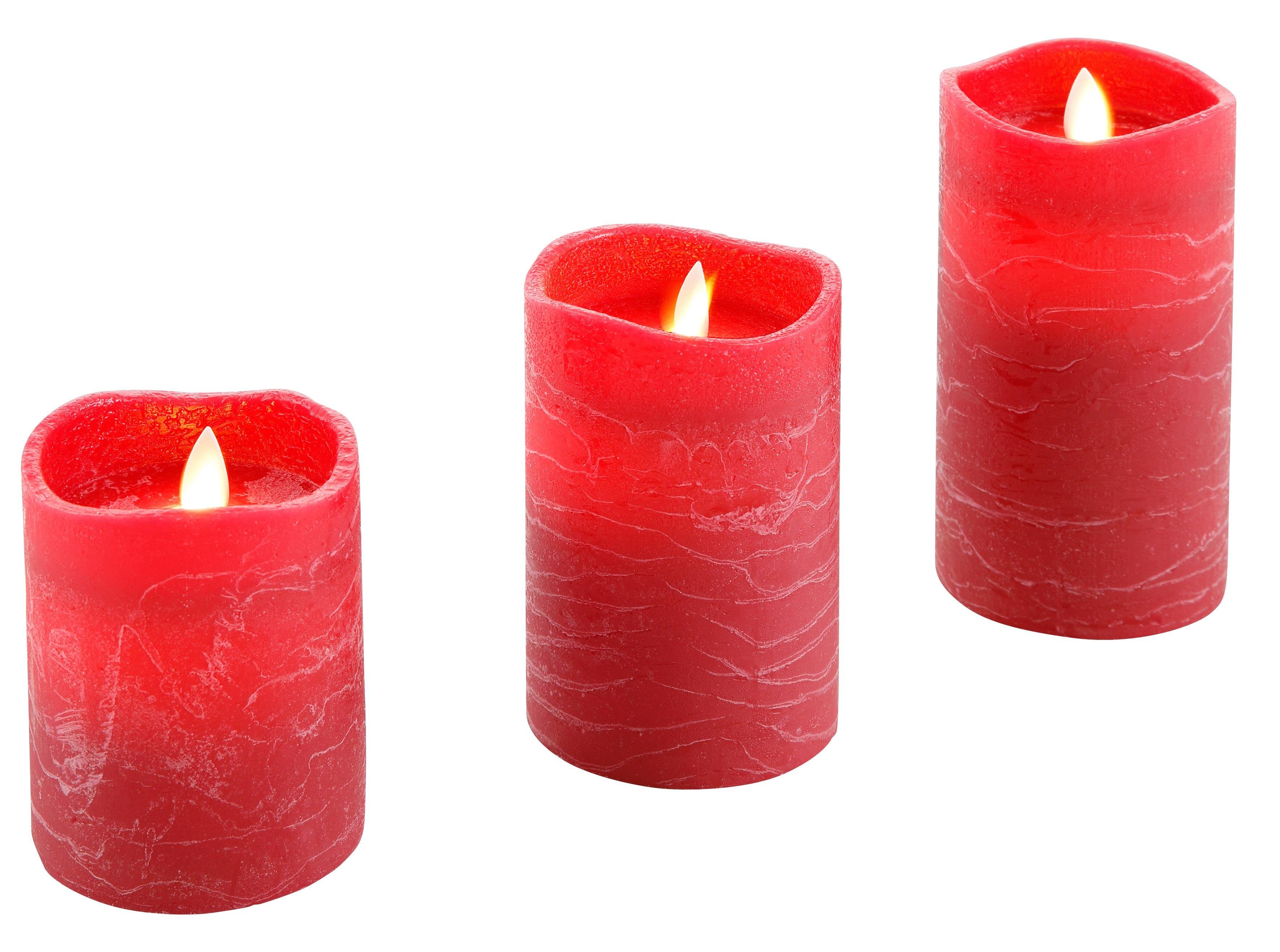 Flamme (Set, rot Echtwachs, 3-tlg), aus mit beweglicher Weihnachtsdeko Star-Max LED-Kerze