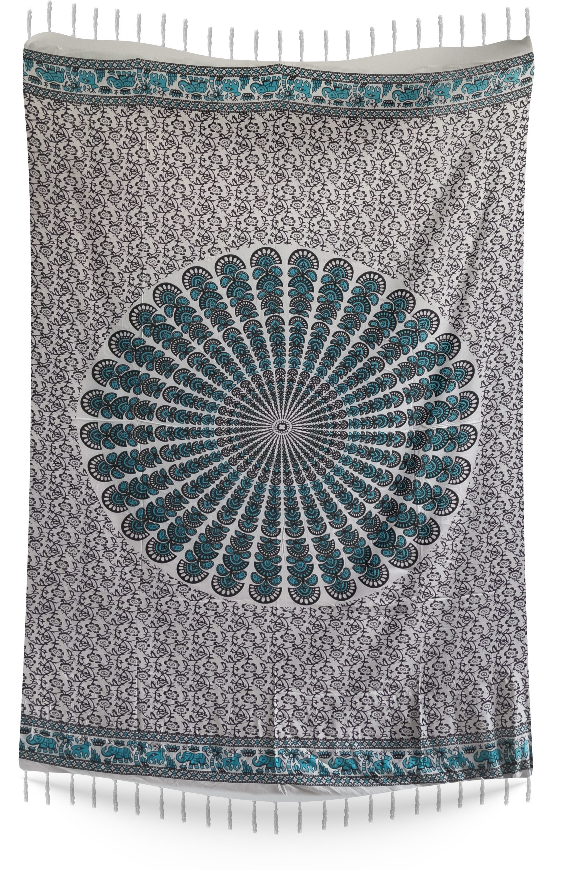 WORU Sarong Sarong Mandala aus Rayon 180 x 120 cm mit Fransen, 5 Farben
