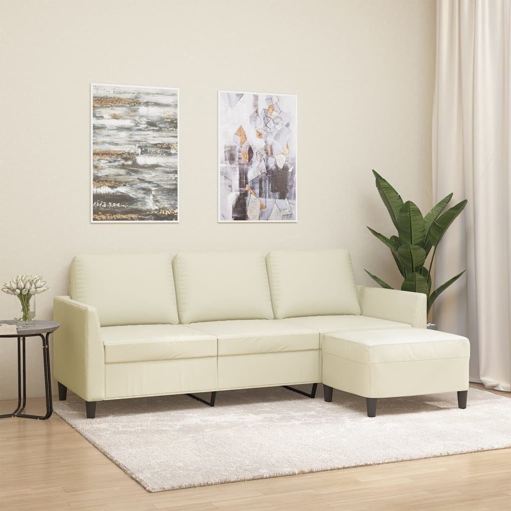 vidaXL Sofa 3-Sitzer-Sofa mit Hocker Creme 180 cm Kunstleder