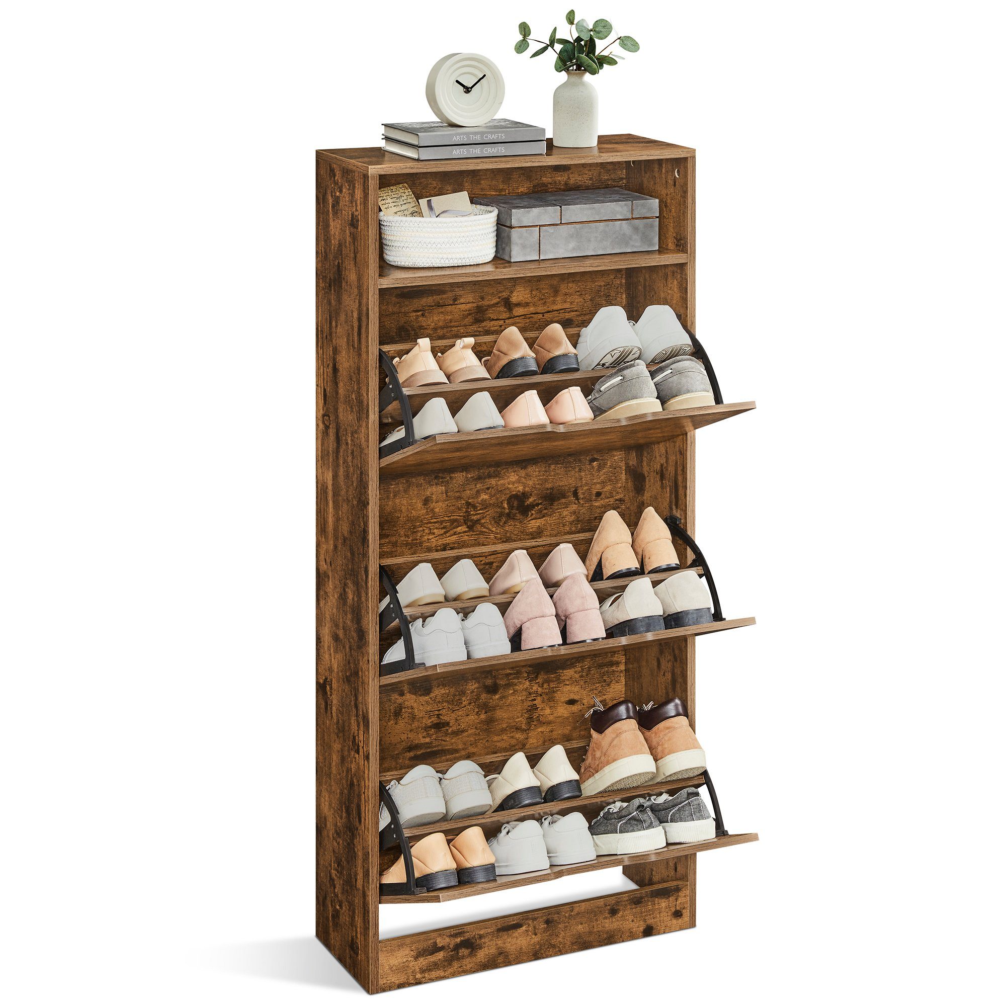 VASAGLE Schuhschrank Schuhregal Mit 2 oder 3 Klappen und zusätzlichen Fächern, Höhe 102/139 cm
