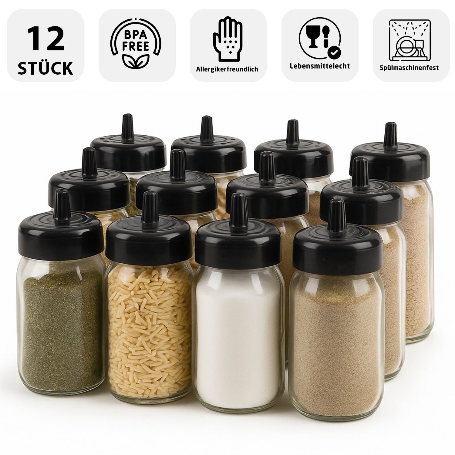 Jungengel Gewürzbehälter Gewürzdosen Set Glas 12-Teilig 330ml Gewürzgläser günstig online kaufen