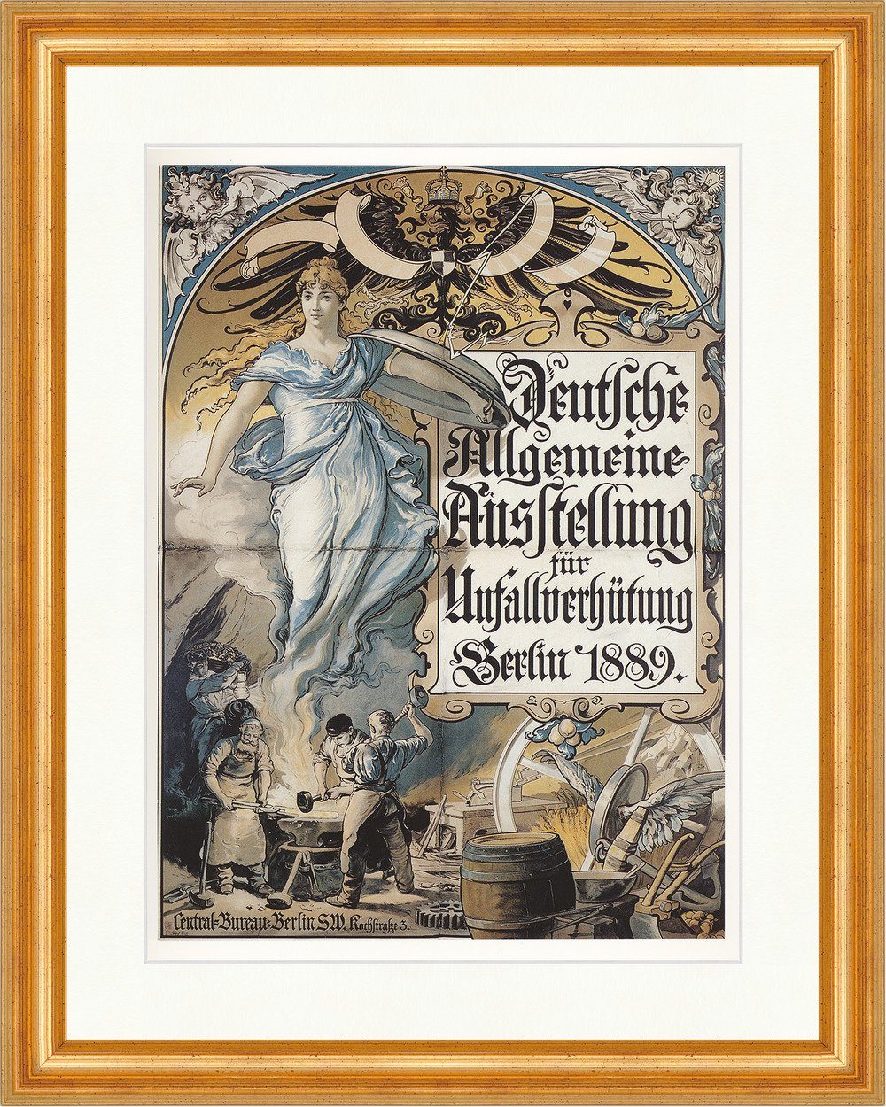 BillerAntik Kunstdruck Deutsche Allgemeine Ausstellung f. Unfallverhütung 1889 Plakatwelt 112, (1 St)
