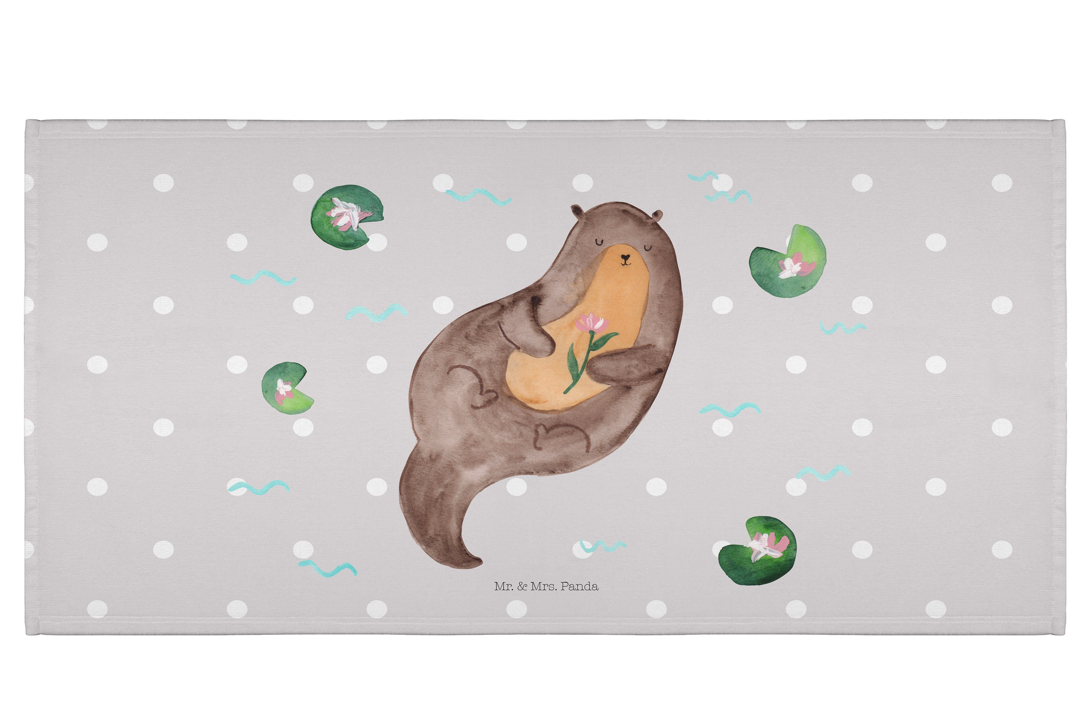 Mr. & Mrs. Panda Handtuch Otter mit Seerose - Grau Pastell - Geschenk, groß, Fischotter, Badezi, (1-St)
