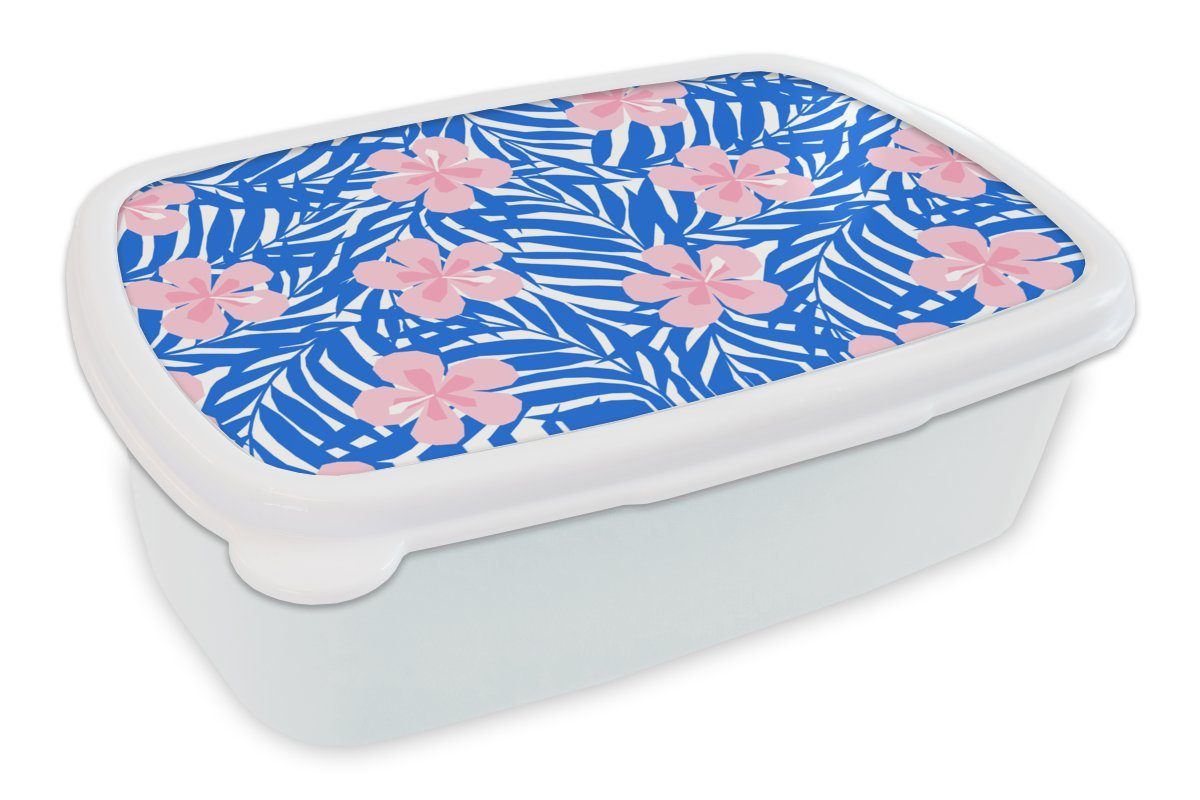 MuchoWow Lunchbox Hawaii - Blüte - Tropisch - Muster, Kunststoff, (2-tlg), Brotbox für Kinder und Erwachsene, Brotdose, für Jungs und Mädchen weiß