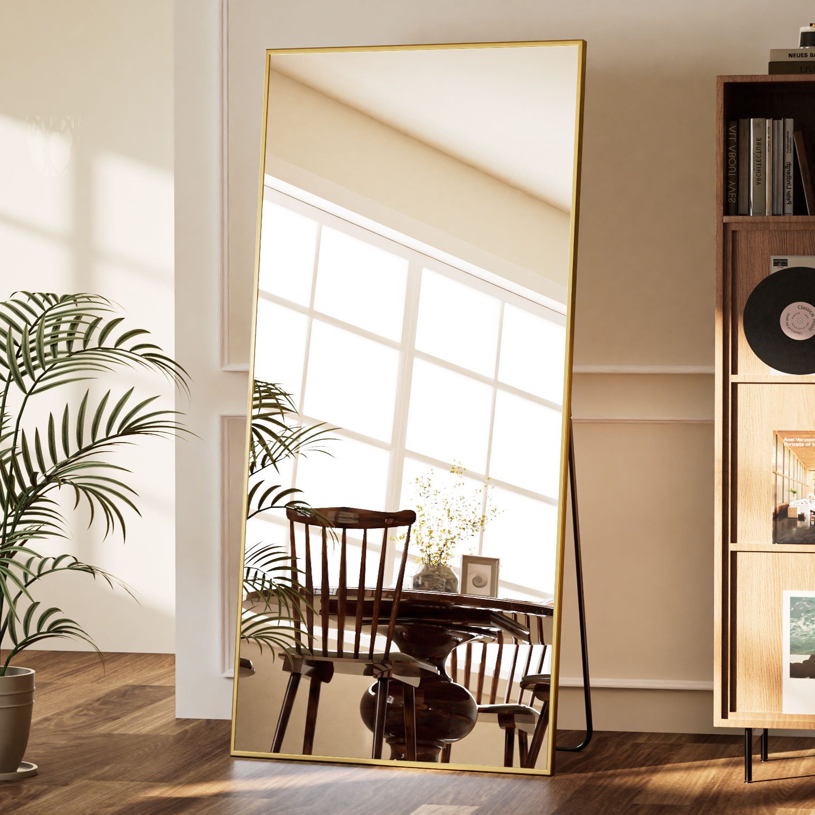 BEAUTYPEAK Ganzkörperspiegel Rechteckspiegel mit Ständer (40cm*150cm,60cm*165cm, Wandbefestigung möglich, verstärktes Glas, leicht zu installieren)