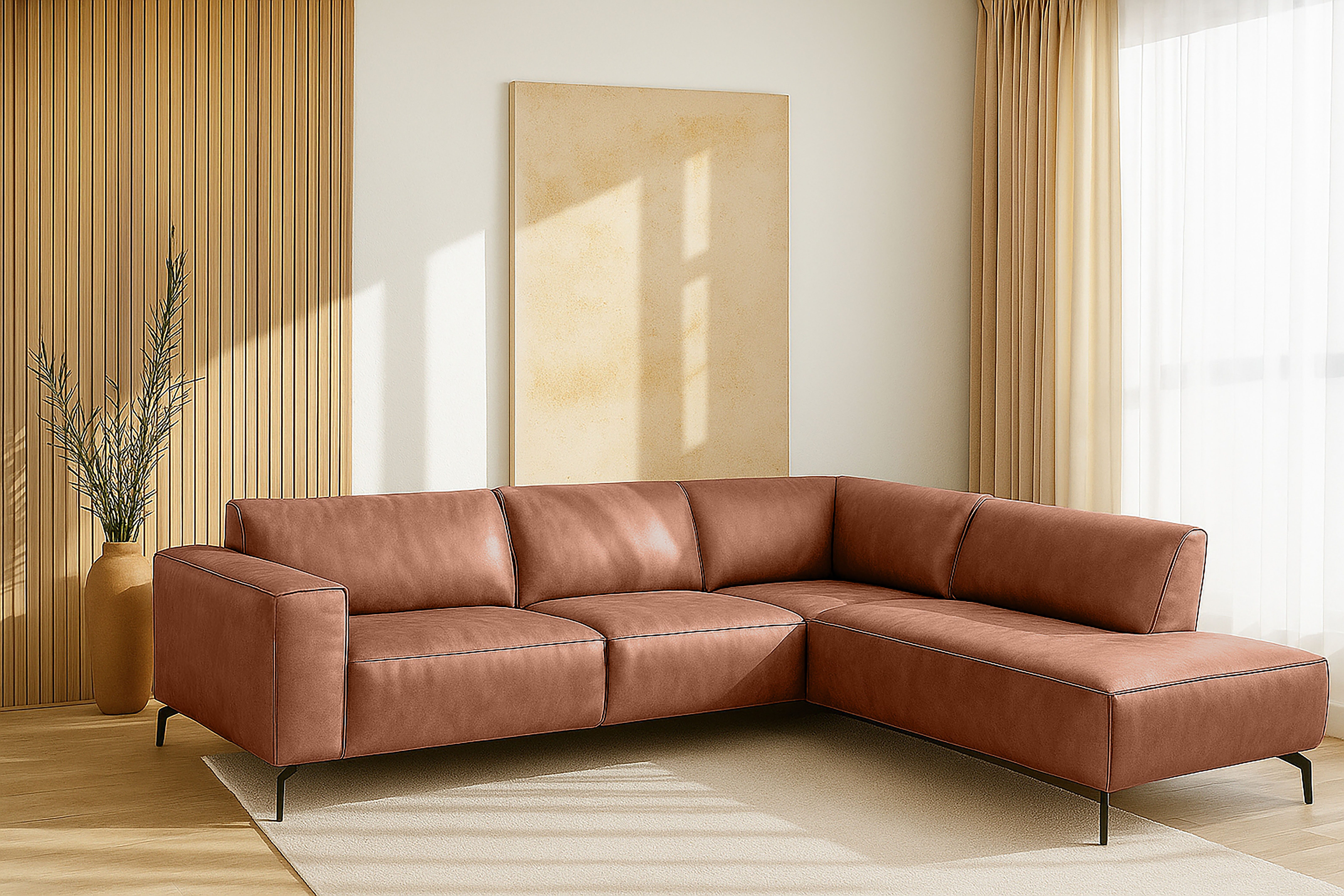Home affaire Ecksofa LORCAN mit Metallfüßen, Breite 275 cm, weiches Sitzgefühl, Metallfüße, Lederoptik, Struktur, Bouclé